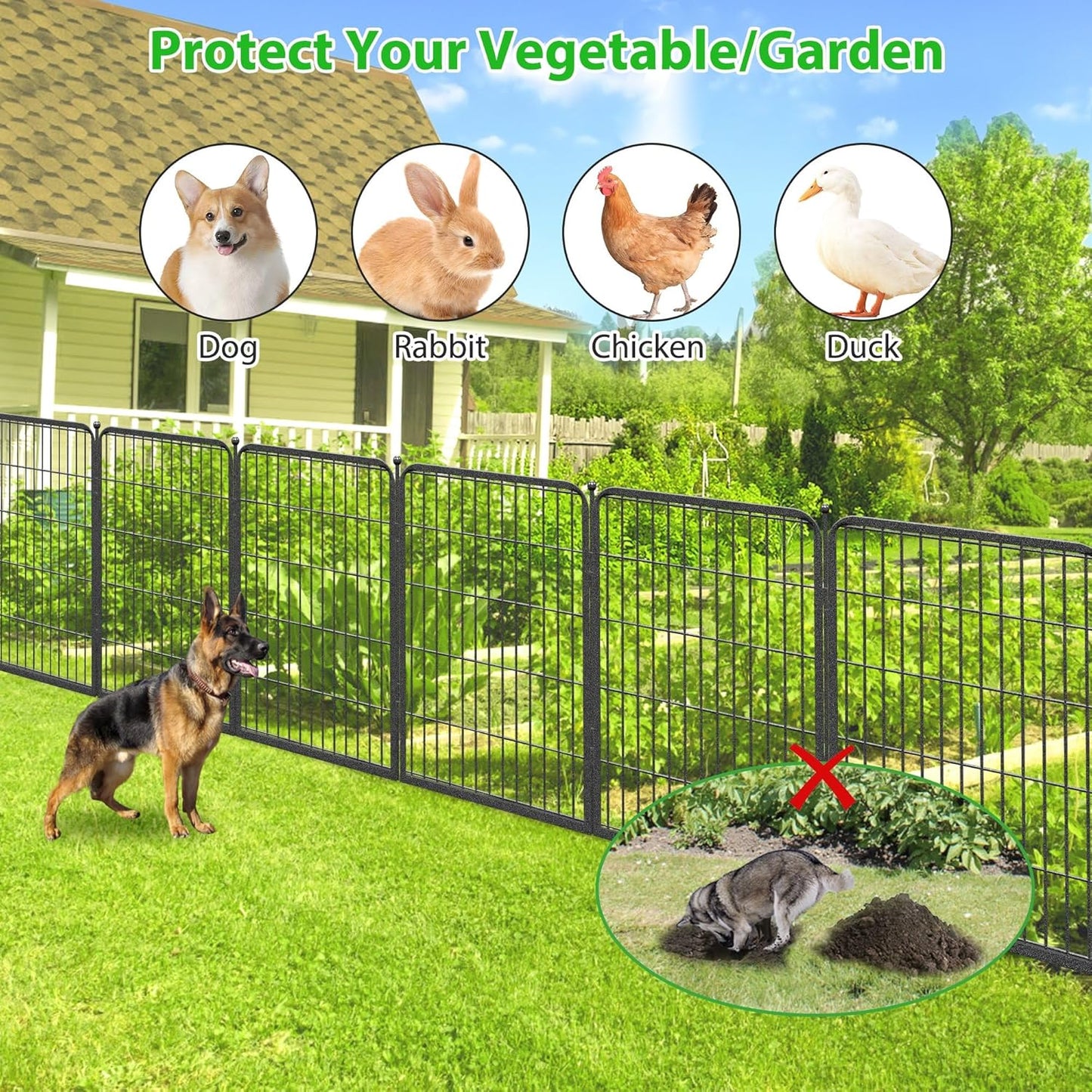 Decorative Black Metal Fencing Garden Fence with Gate, 4.5ft(L) 32in(H) 2 Fence Panels No Dig Fence Rustproof Animal Barrier Fence Temporary Dog Panels Fencing Outdoor