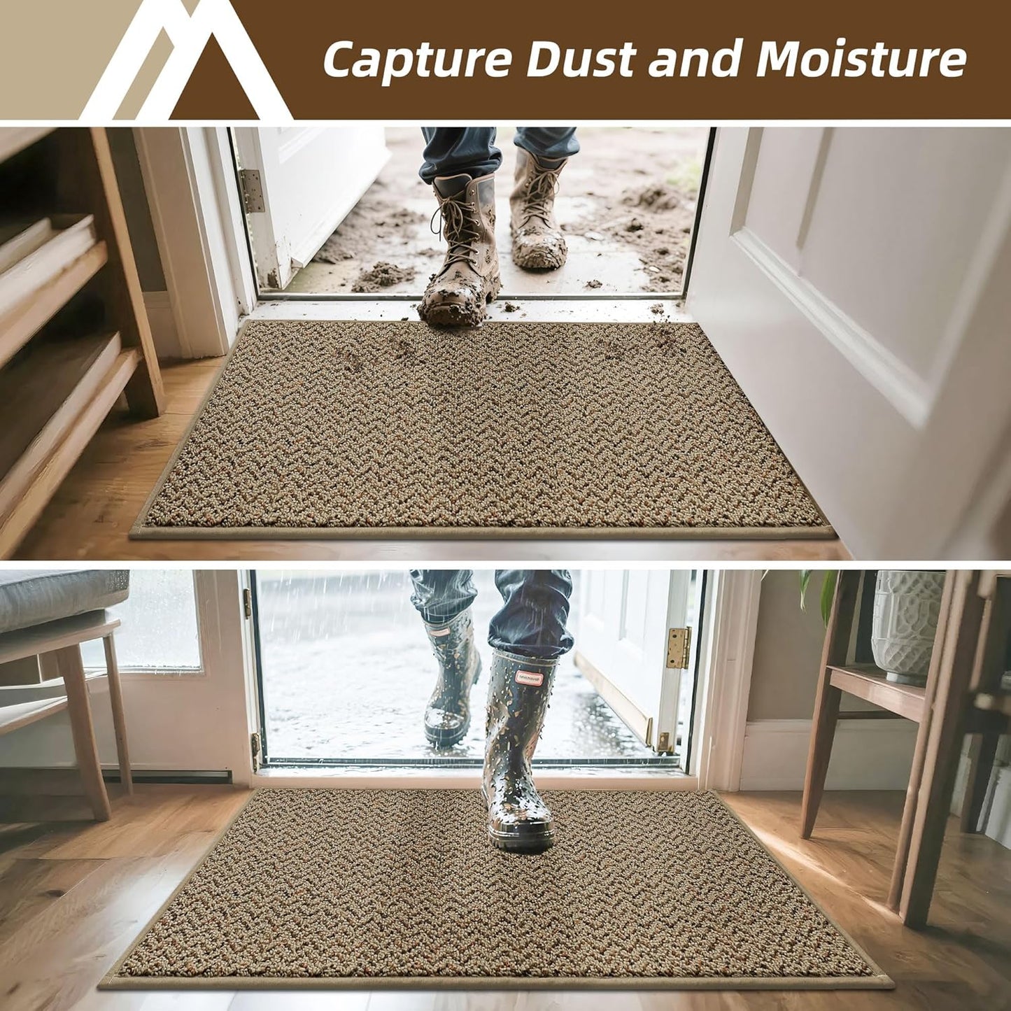 COSY HOMEER-Door-Mat 36"x60" Non Slip Absorbent Entryway Rugs Dirt Trapper Doormats Washable Entrance Mats Low Pile Welcome Floor Mat for Front Back Door and Entry Mats,Taupe