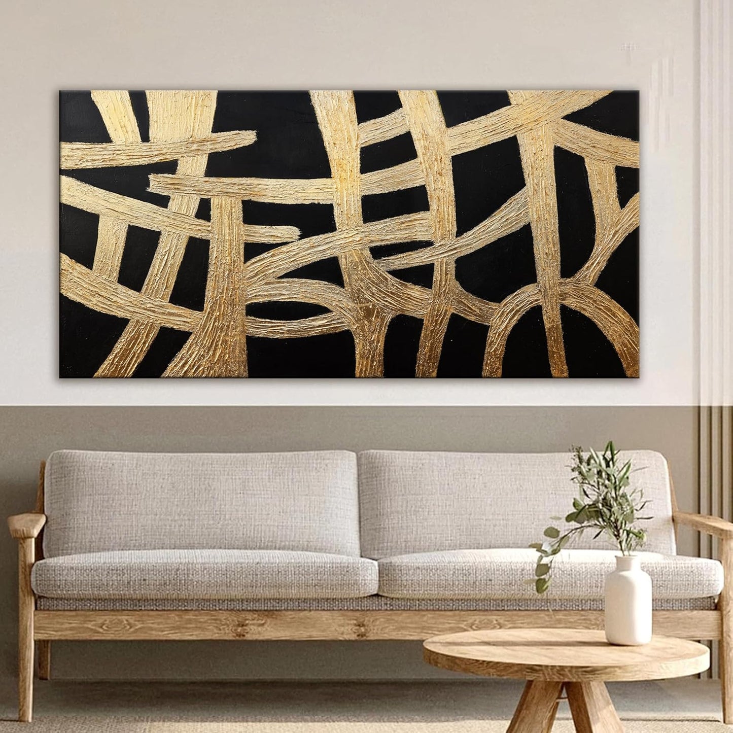 Abstract Wall Art Paintings Wall Decor Large Canvas Wall Art Decor Black And Gold Lines Texture Wall Art Artwork Modern Minimalist Wall Art Living Room For Room Bedroom Office Wall Decor 29"X58"