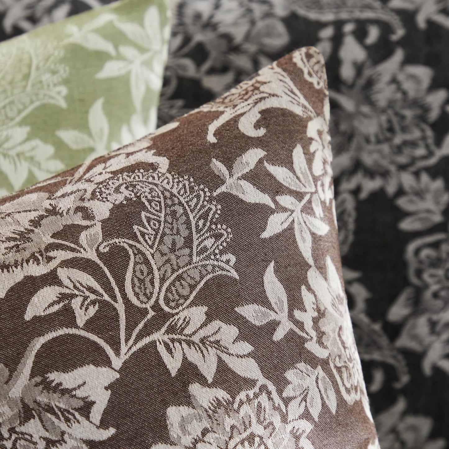 Floral Jacquard Throw Pillow Covers Set of 2, Background/Chocolate 22x22 Inch, Farmhouse Decorative Cotton Dark Brown Cushion Covers for Sofa Bed Living Room Home Decor