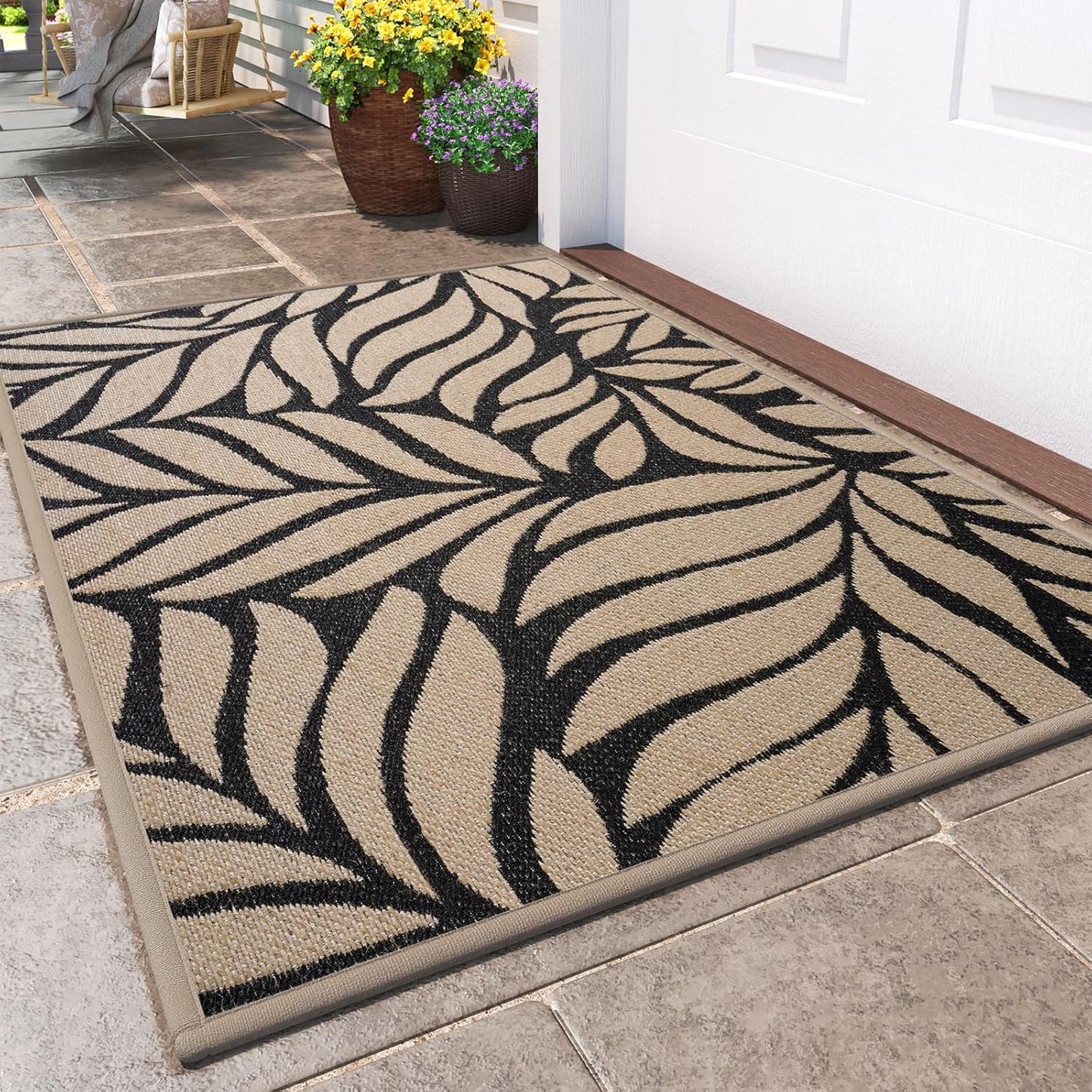 Front Door Mat Indoor Outdoor Entrance, 31''x47'' All-Season Waterproof Welcome Mat, Heavy Duty Non-Slip Rubber Backing, Patio Porch Doormat, Low Profile, Trap Dirt and Moisture, Brown