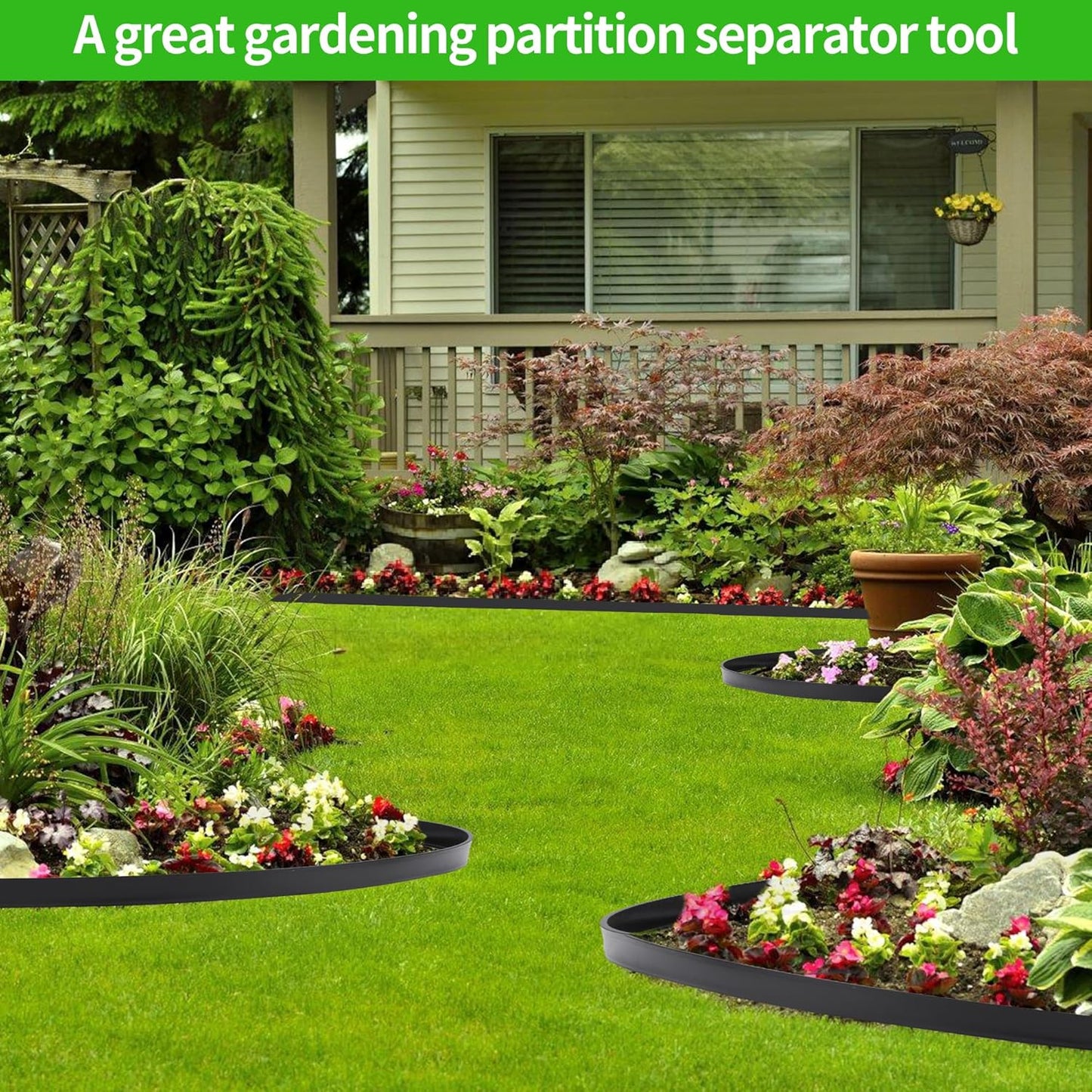 Garden Landscape Edging Border 33 FT with 30 Spikes, 2" Tall Plastic No Dig Garden Edging Roll, Flexible Lawn Edging for Landscaping Flower Beds Yard Pathway