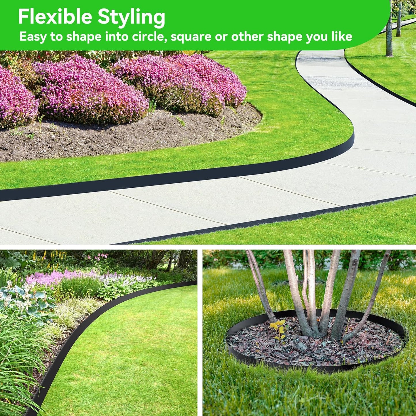 4" Tall 40ft No Dig Landscape Edging Border with 60PCS 8" Plastic Spikes & 4 PCS Connectors - Garden Lawn Edging Kit with a Shears for Landscaping, Lawn, Flower Beds and Yard