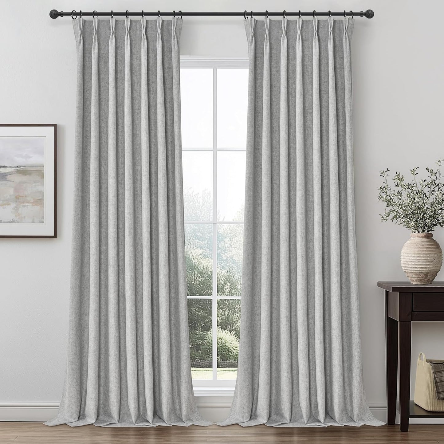 Gray 108 Inch Extra Long Curtains for Living Room 2 Panels Set, Memory Trained Pinch Pleated Blackout Lux Decor Window Drapes Energy Efficient Privacy Curtain 108 Inches for Bedroom(Linen Grey)