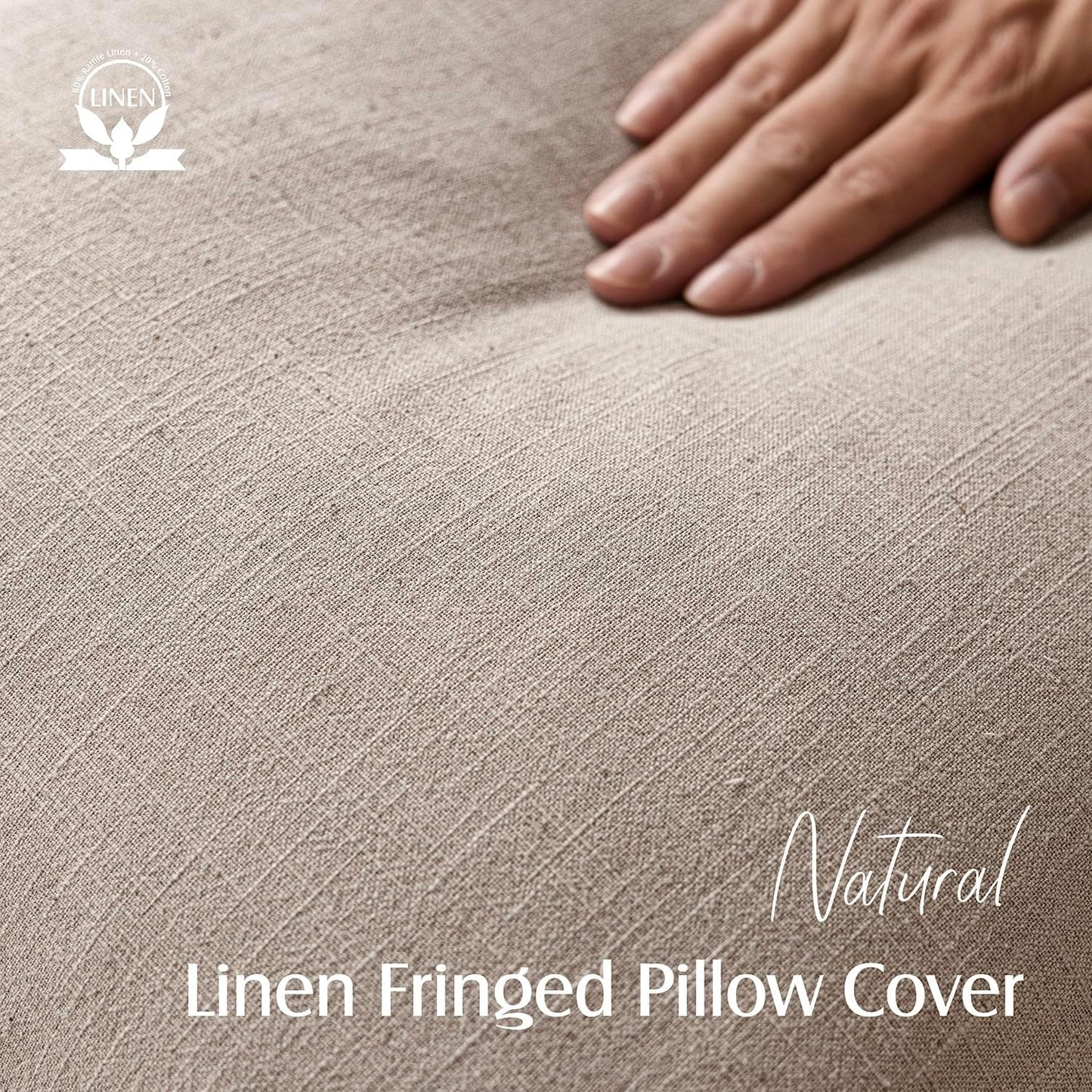 Foindtower Set of 2 Decorative Linen Fringe Throw Pillow Covers Farmhouse Cushion Cover with Tassels Soft Accent Pillowcase for Couch Chair Sofa Bed Living Room Home Decor,16×16 Inch,Natural Linen