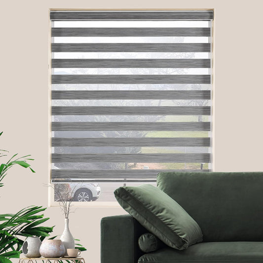 Custom Cut Size Zebra Blinds for Indoor Windows Dual Layer Free-Stop Window Shades Light Filtering Privacy Roll up Down Blinds Easy to Install (Custom Size Grey Color)