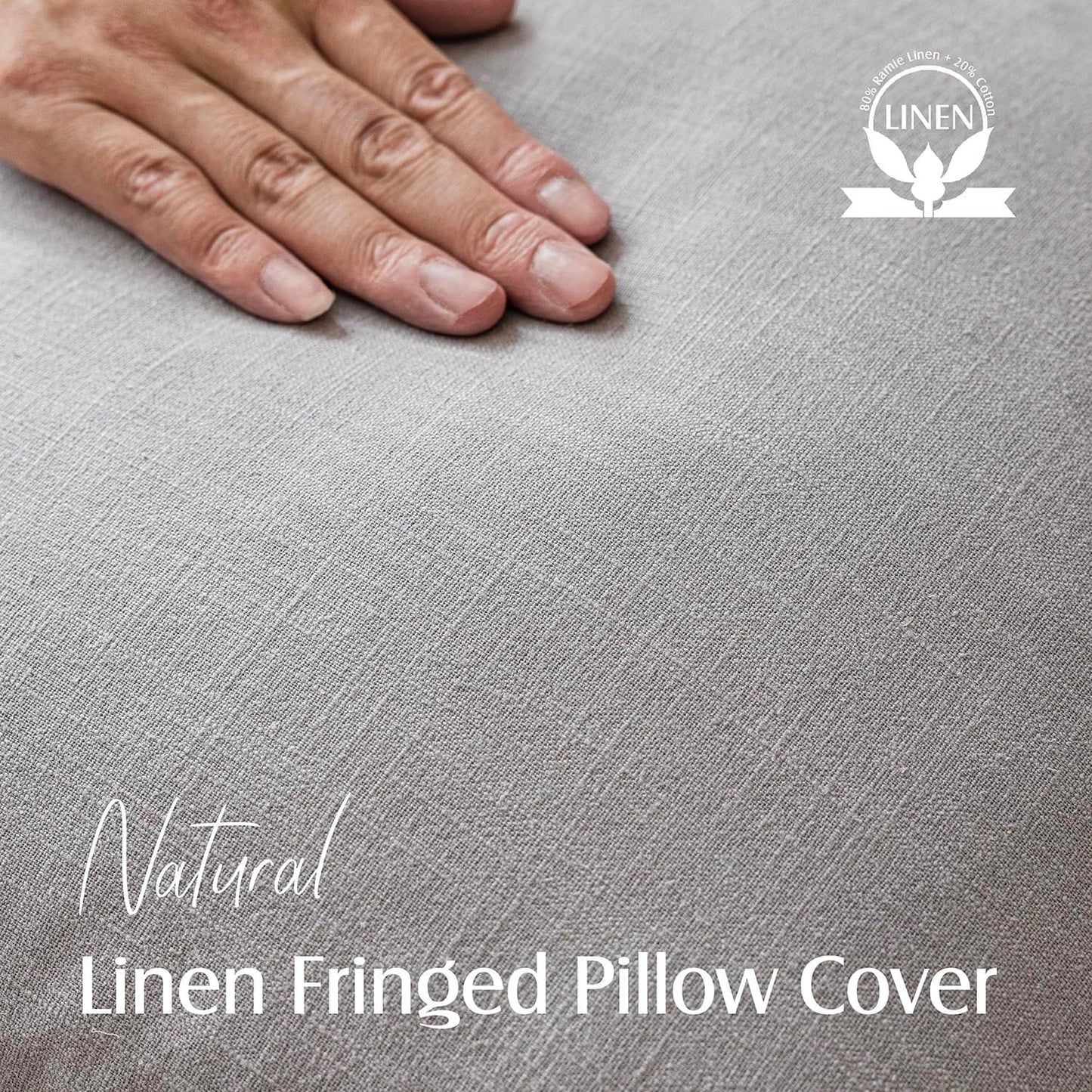 Foindtower Set of 2 Decorative Linen Fringe Throw Pillow Covers Cozy Farmhouse Cushion Cover with Tassels Accent Pillowcase for Couch Chair Sofa Bed Living Room Home Decor,24×24 Inch,Light Rustic Gray