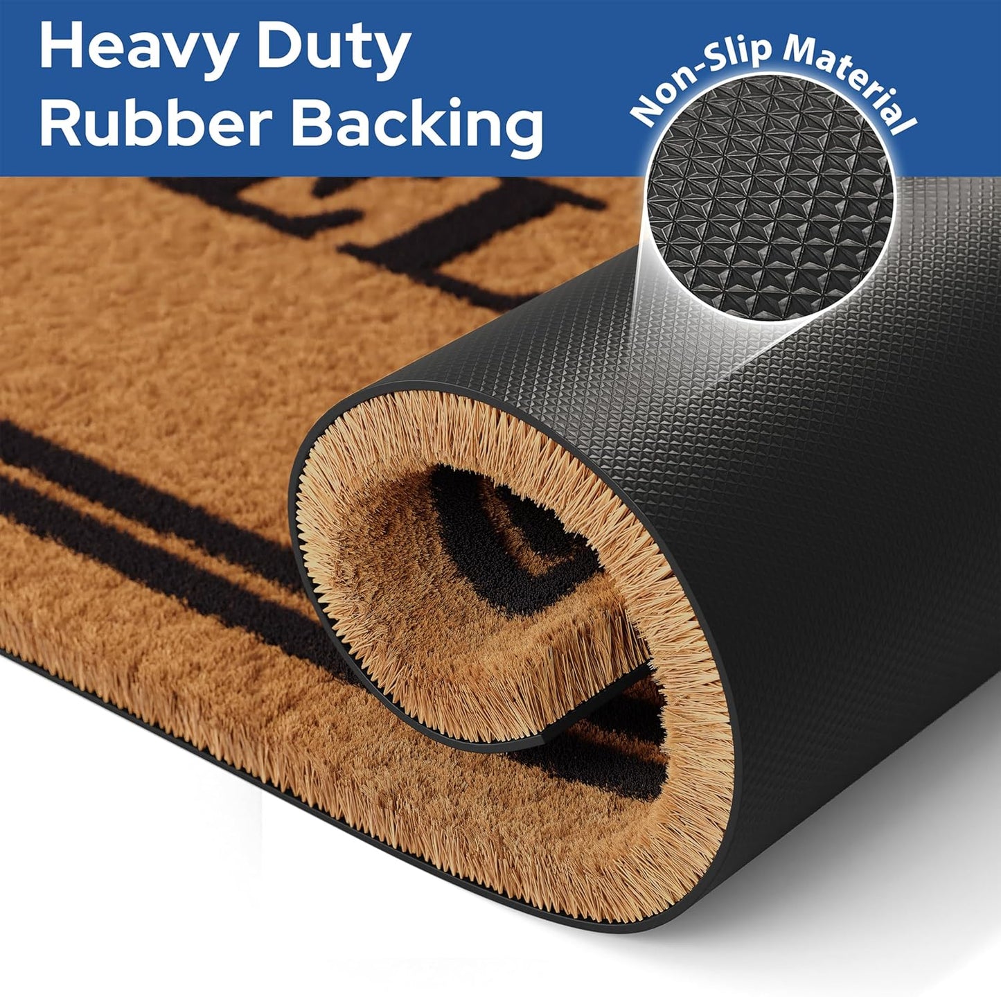 Barnyard Designs Natural Coco Coir Heavy Duty Backing Doormat - Large Cute Non-Slip Front Door Welcome Mat for Outside Entrance or Porch Entry, Brown (17x30, Welcome)