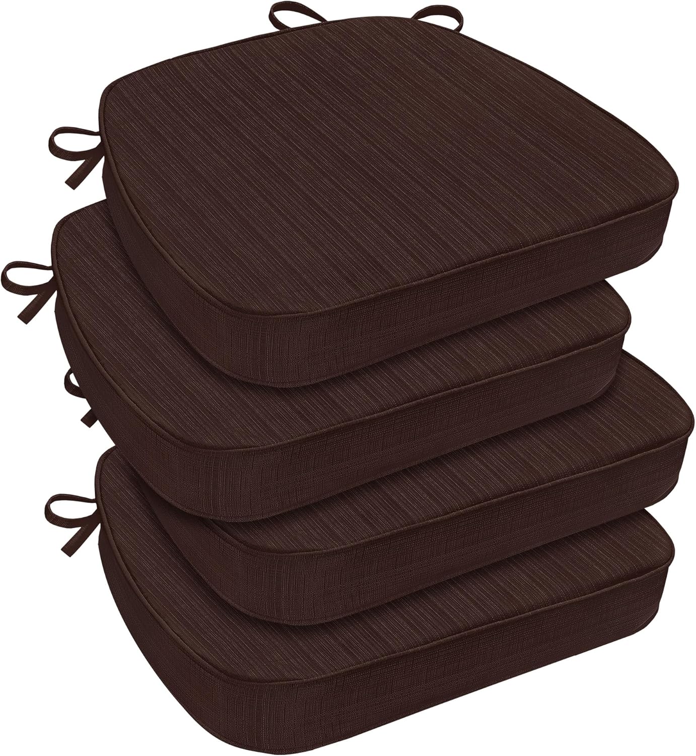 downluxe Chair Cushions for Dining Chairs, Waterproof Kitchen Chair Pads, Non-Slip Dining Seat Cushion with Ties, 17" x 16" x 2.5", Brown, 4 Pack