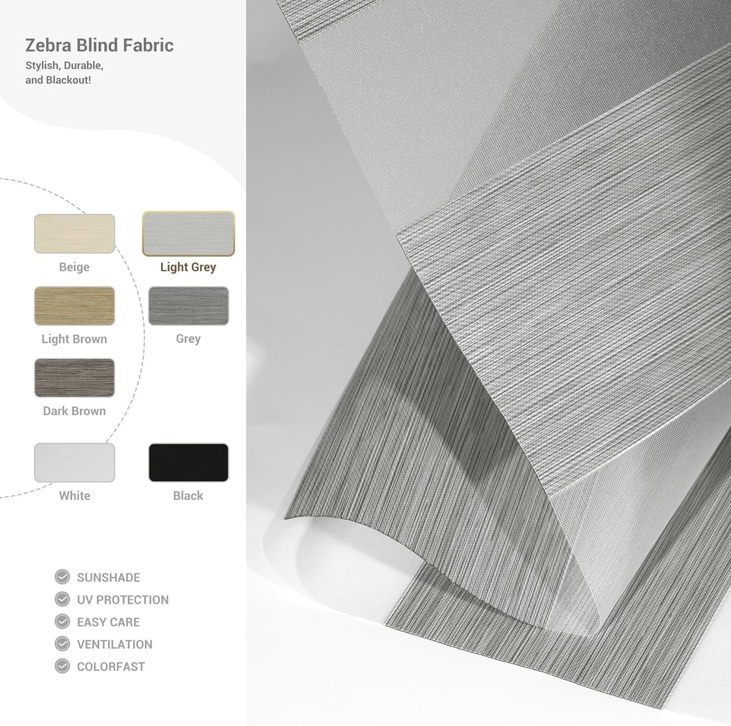 Cordless Zebra Blinds for Windows, Blackout Interior Blinds,Easy to Install,UV Protection,for Offices and Home,Custom Roller Shades, Mousse Light Grey,65" W x 72" H