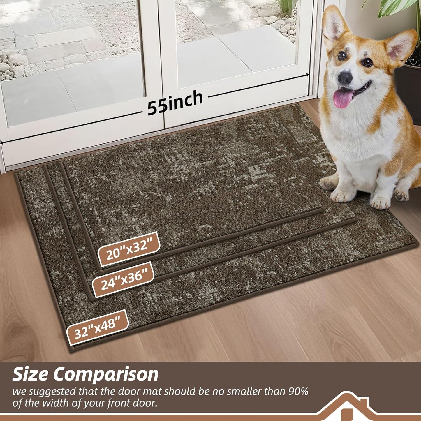 BEQHAUSE Dirt Trapper Door Mat 24"x36" Non-Slip Door Mats Washable Entryway Rugs Stain Resistant Doormat Absorbent Welcome Floor Mat for Front Back Door, Muddy Wet Shoes & Paws,Brown