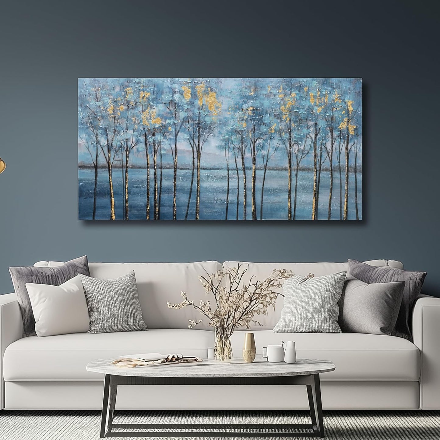 Belmrxne Tree Wall Art Blue and Gold Wall Decor Modern Funky Artwork Painting for Wall Decoration Designer Canvas Painting for Living Room Bedroom Dining Room Office Home Decor 20x40inch