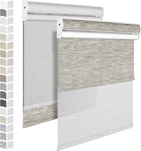 BERISSA Cordless Dual Roller Shade with Cassette Valance,Day and Night,Blackout and Light Filtering for Home Office,Custom Sizes,White & Brown