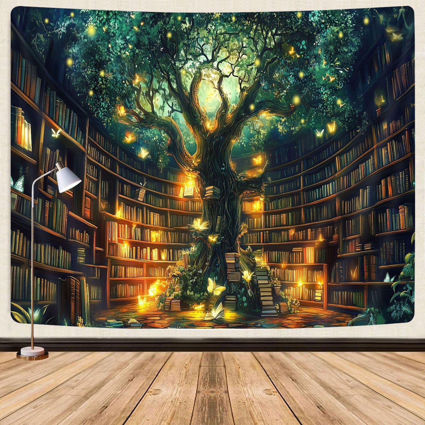 Fantasy Library Tapestry, Fairytale Tree Magic Bookshelf Aesthetic Tapestries for Classroom, Witchy Fairy Tree Mysterious Vintage Bookshelf Book Art Tapestry Wall Hanging College Room Bedroom, 40"X30"