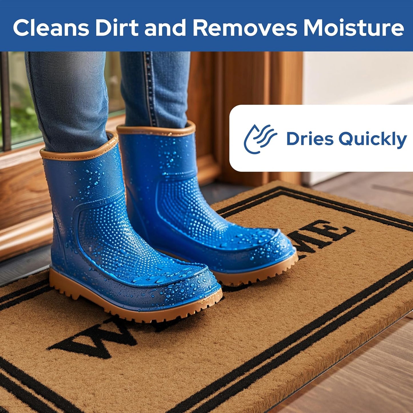 Barnyard Designs Natural Coco Coir Heavy Duty Backing Doormat - Large Cute Non-Slip Front Door Welcome Mat for Outside Entrance or Porch Entry, Brown (17x30, Welcome)