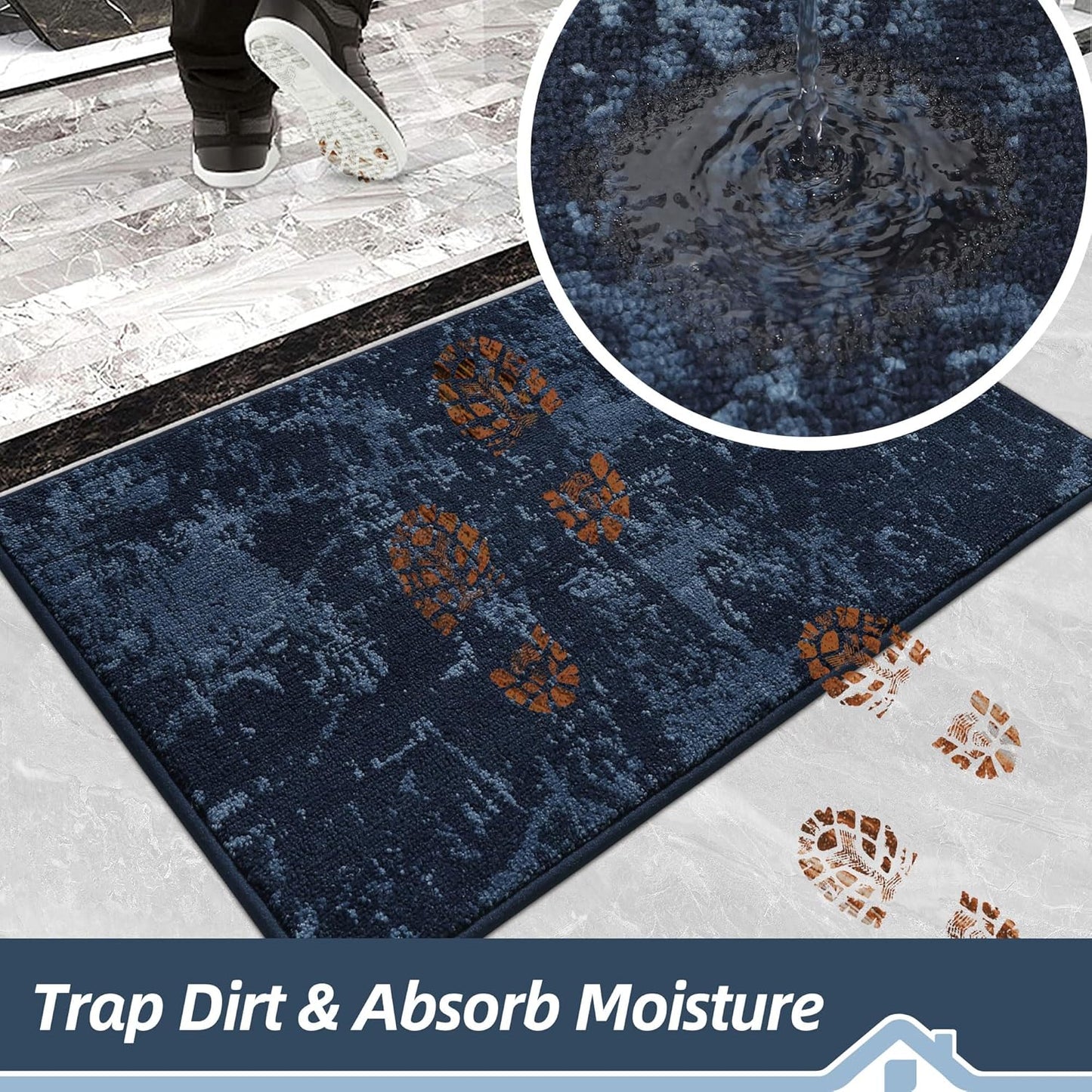 BEQHAUSE Dirt Trapper Door Mat 24"x36" Non-Slip Door Mats Washable Entryway Rugs Stain Resistant Doormat Absorbent Welcome Floor Mat for Front Back Door, Muddy Wet Shoes & Paws,Blue