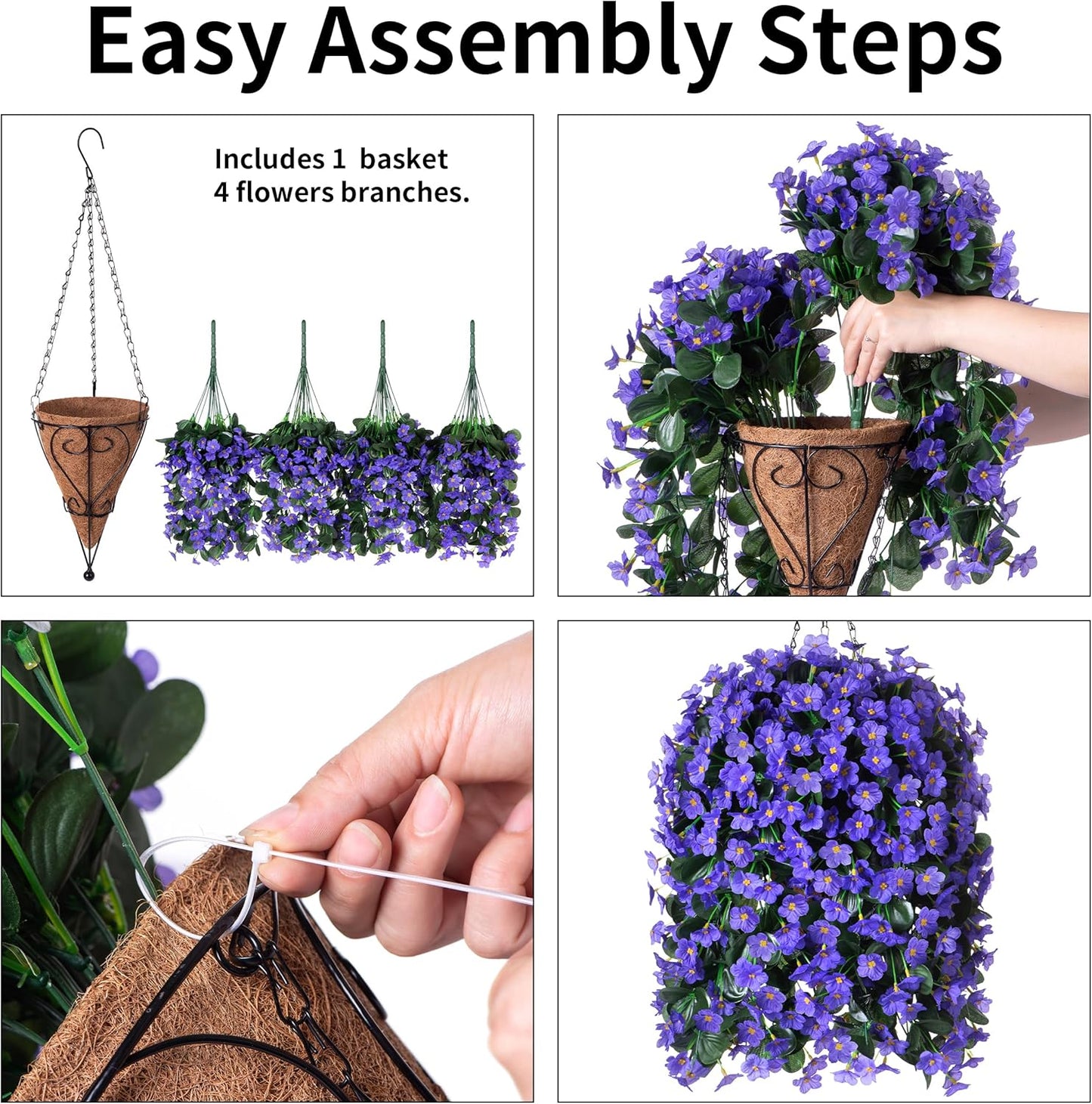 Artificial Fake Outdoor Hanging Flowers Plants Basket for Outside Porch Decoration, Fake Silk UV Resistant Look Real Purple Orchid Traing Vines for Home Balcony Yard Patio Garden Decor