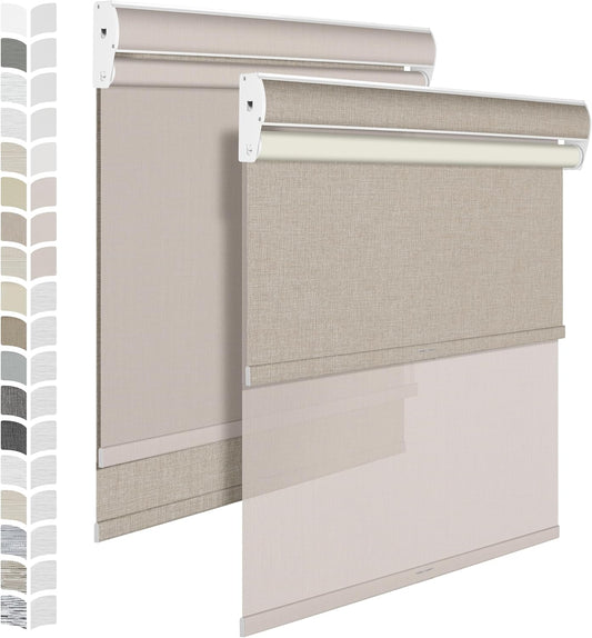 BERISSA Cordless Dual Roller Shades With Cassette Valance, Blackout and 5% Light Filtering, Day and Night for Home Office, Linen Pink, Custom Sizes