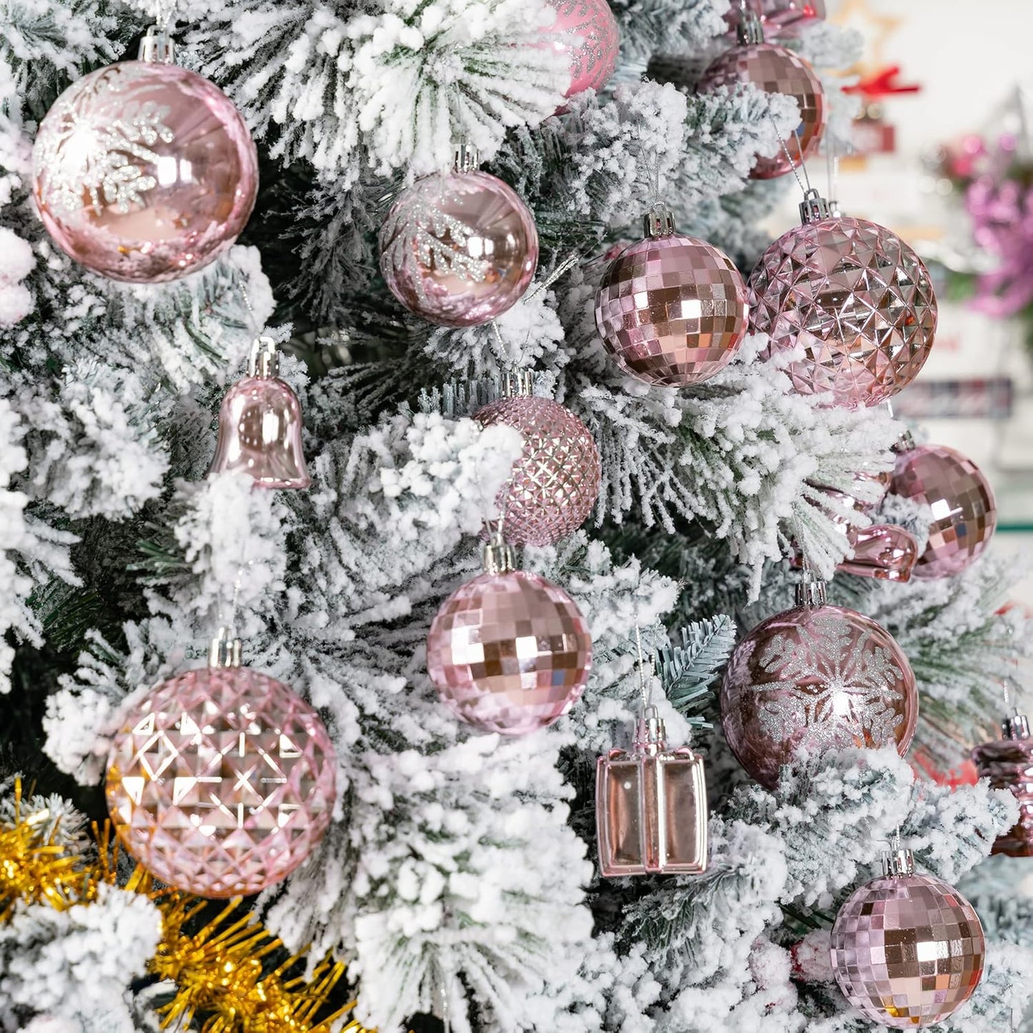 116Pcs Pink Christmas Ball Ornaments Set, Shatterproof Christmas Hanging Decoration Set with Gift Box, Assorted Decorative Baubles Set for Xmas Tree/Home/Wedding/Party/Holiday (Pink)
