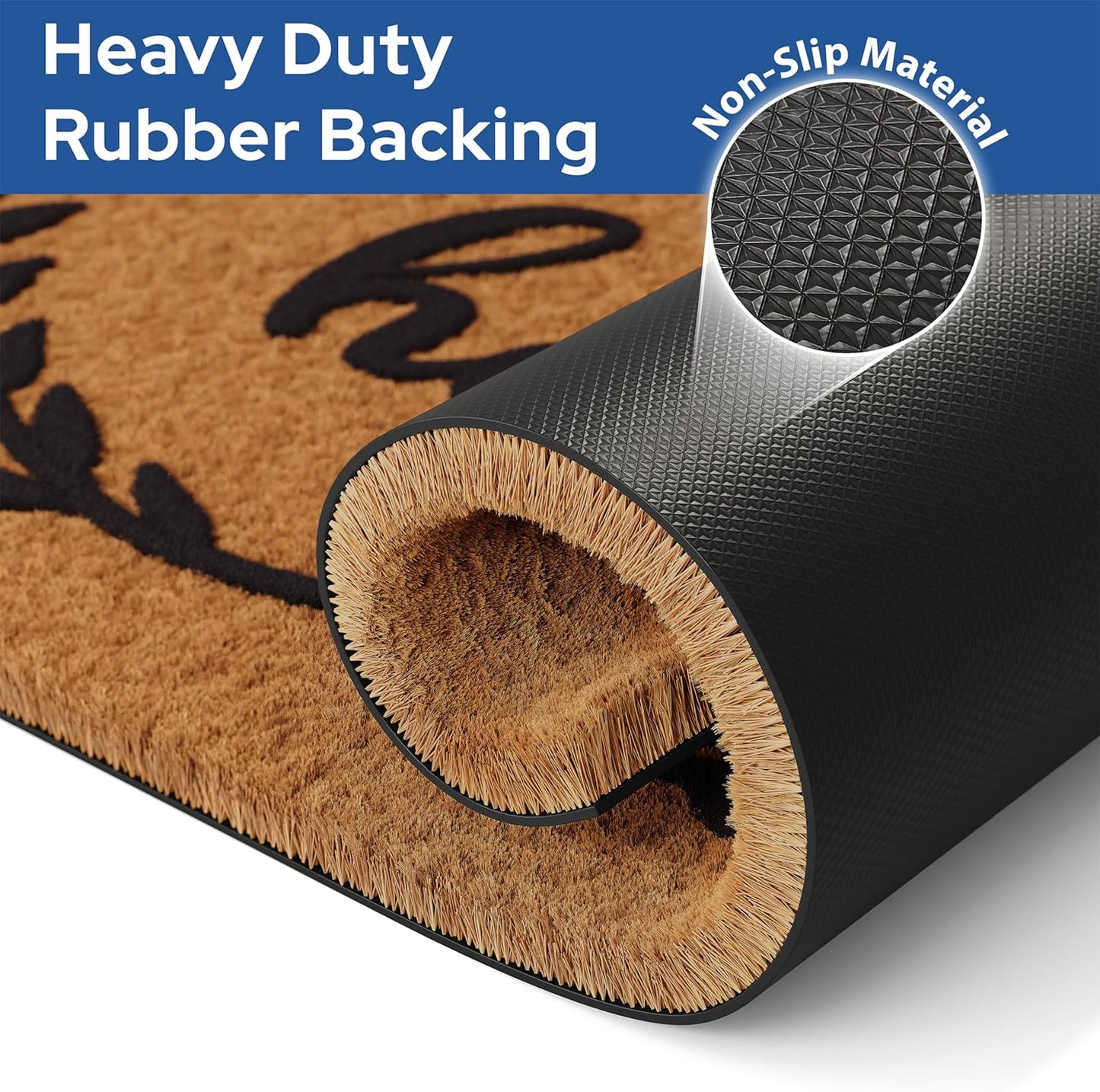 Barnyard Designs Natural Coco Coir Heavy Duty Backing Doormat - Large Cute Non-Slip Front Door Welcome Mat for Outside Entrance or Porch Entry, Brown (17x30, Hello Wreath)