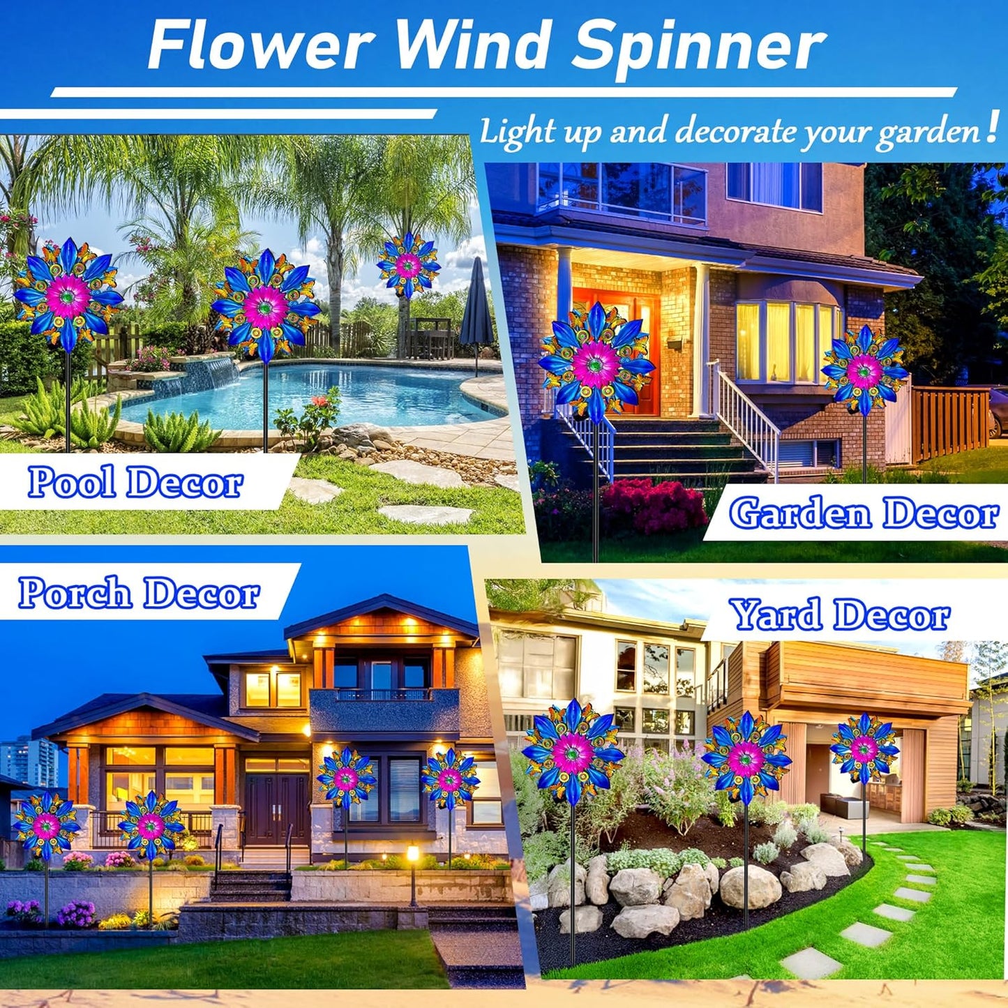 60 Inch Solar Wind Spinner Outdoor - Double-Sided Rotating Colorful Kinetic Wind Spinners for Garden, Yard Decorations Outdoor,Metal Wind Sculptures & Spinners, Wind Art