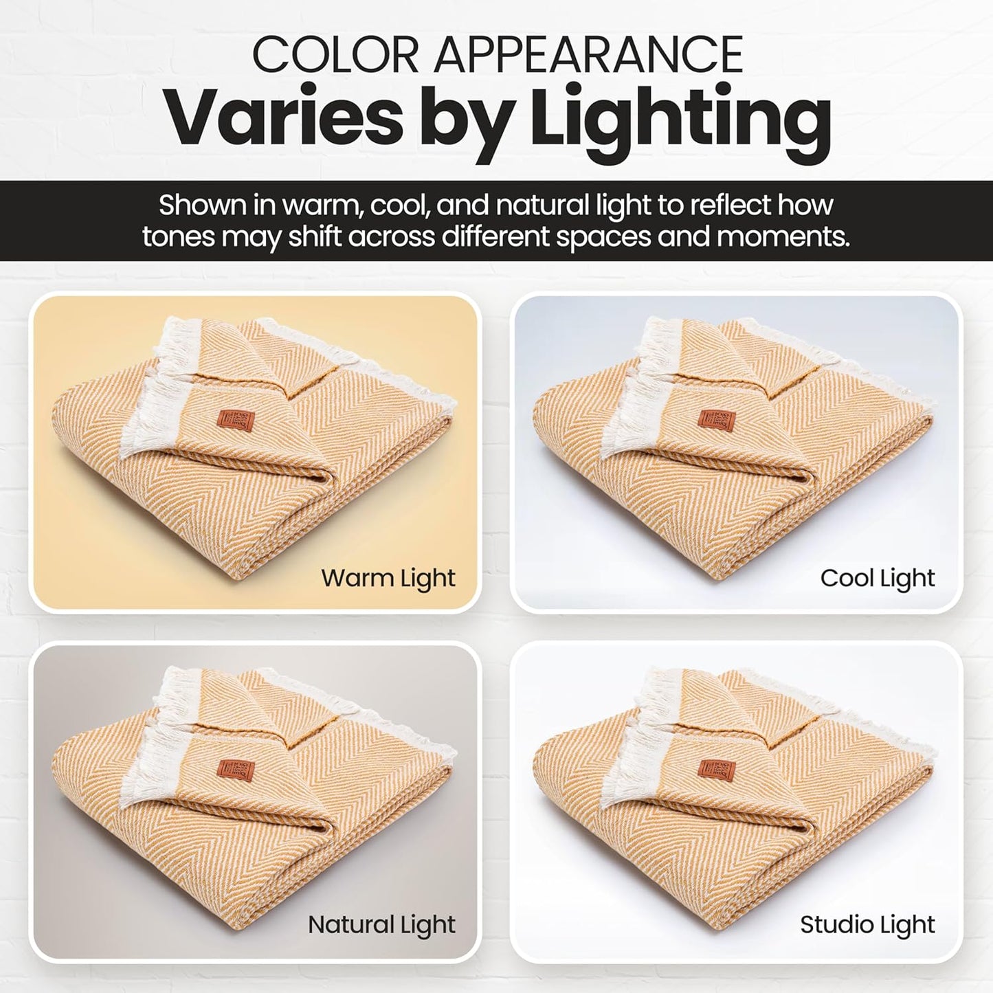 Gold Case Throw Blanket for Couch – 100% Recycled Turkish Cotton Blankets & Throws – Elegant Decorative Throw Blankets for Living Room Sofa – Woven Throws for Couch – Elegant Mustard – 60x80