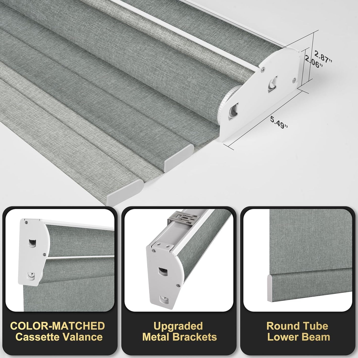 BERISSA Cordless Dual Roller Shades with Cassette Valance,Double Window Shades - Blackout and Light Filtering - Day and Night for Home Office Doors. Linen Grey. 40 W x 64" H