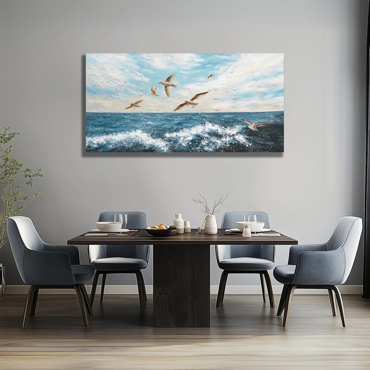 Belmrxne Ocean Wall Art Blue Wall Decor Vogue Artwork Modern Aesthetic Canvas Painting for Living Room Bedroom Dining Room Office Home Decor 20x40 inch