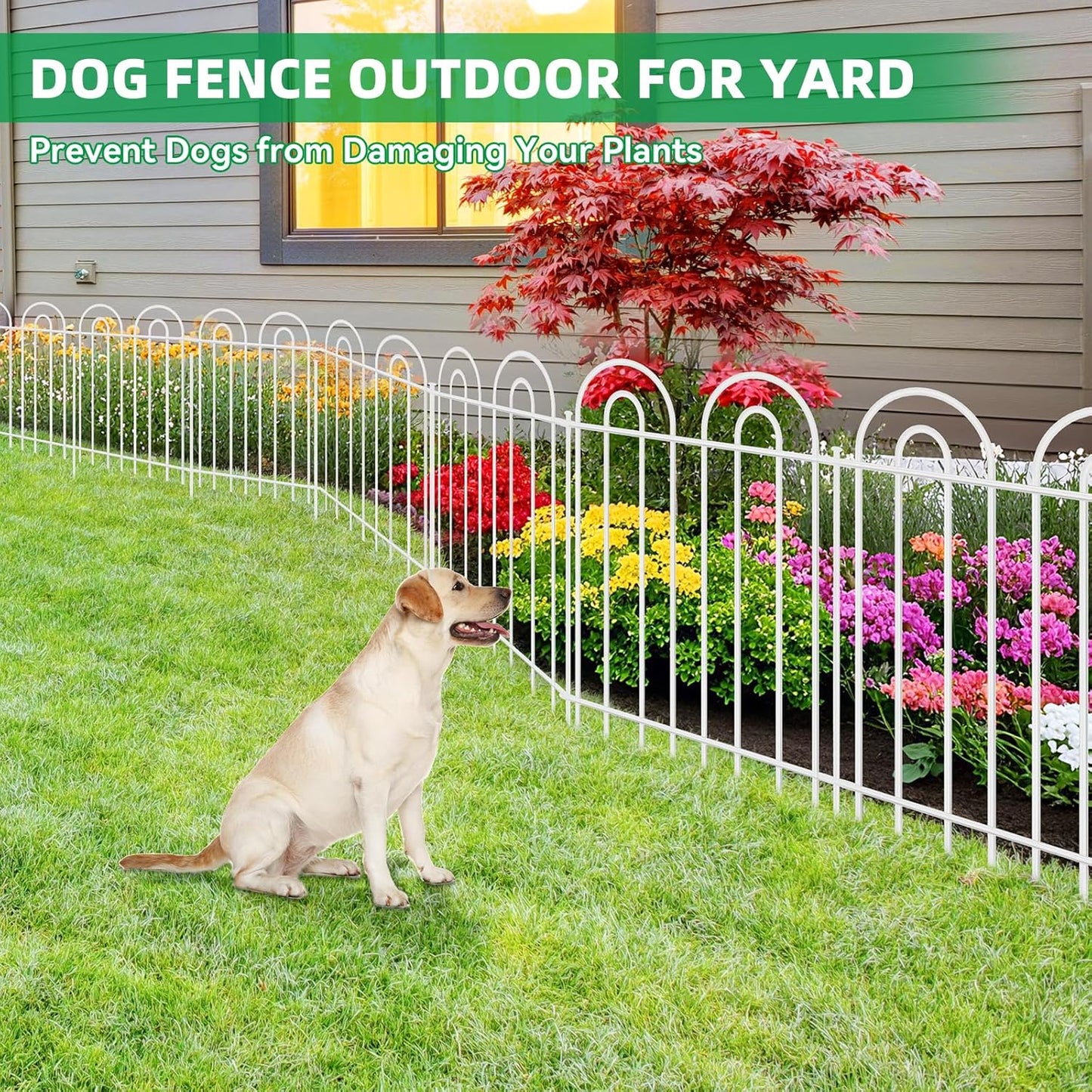 15 Panels Decorative Garden Fence, 24 in(H) X 30 ft(L) No Dig Dog Fence Outdoor for Yard, Rustproof Metal Garden Fencing Animal Barrier with Ground Stakes, Temporary Fencing for Patio Outdoor, White