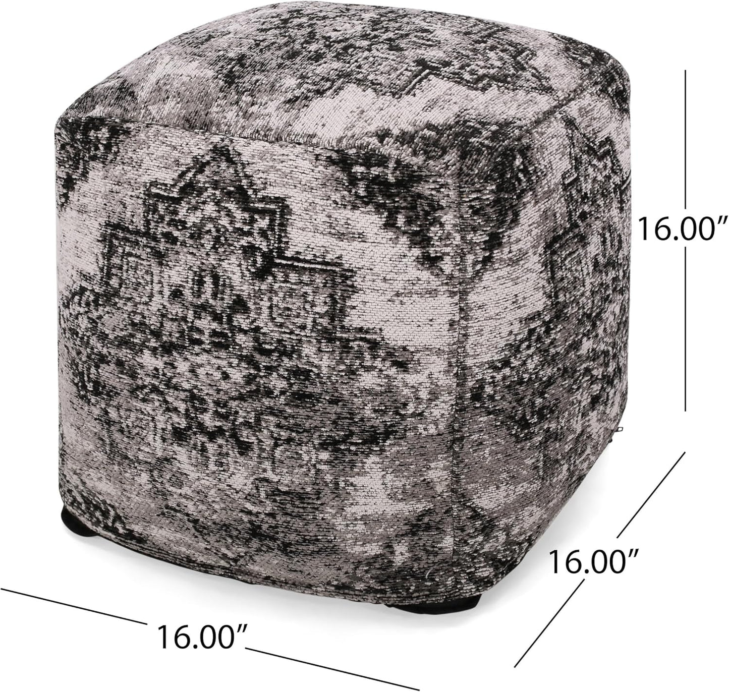 GDFStudio Boho Handmade Fabric Cube Pouf Ottoman Foot Stool - Bean Bag Floor Chair - Foot Rest Couch for Living Room Bedroom,Black and Beige,16"" x 16"" x 16"", 312604N