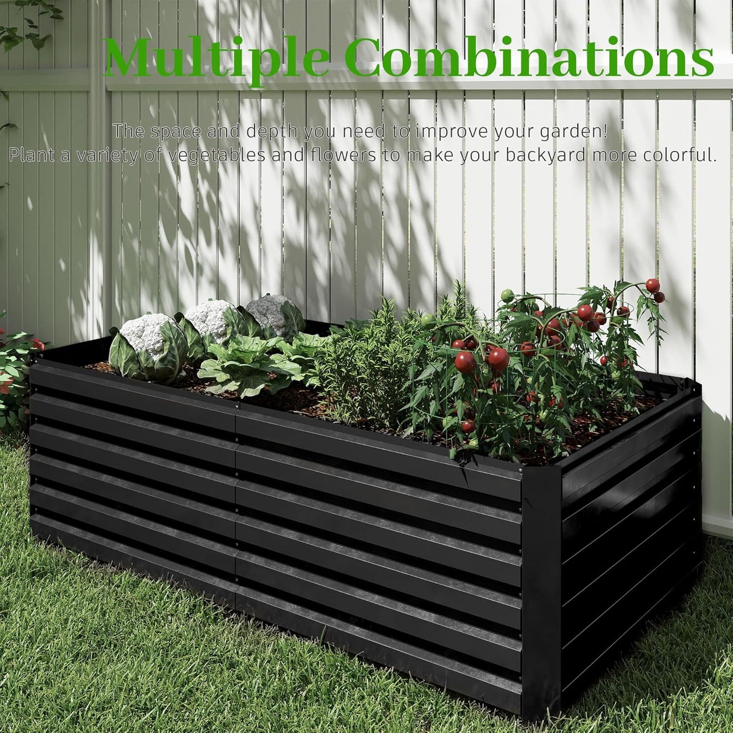 8x4x2 ft Raised Garden Bed, Large Metal Planter Raised Beds, Planters for Outdoor Plants for Vegetables, Flowers, Herbs, Fruits, and Succulents.Black