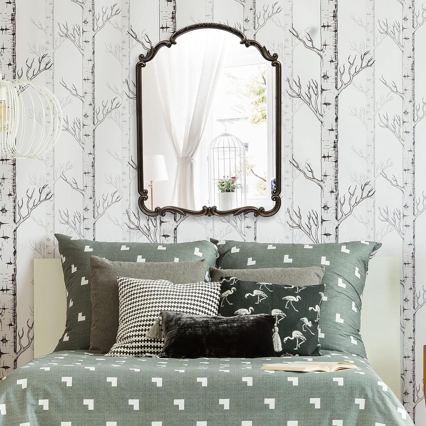 English Estate Carved Arch Wood Wall Mirror, Mirror for Entryway, Living Room, Bathroom, Antique Black, 22x30