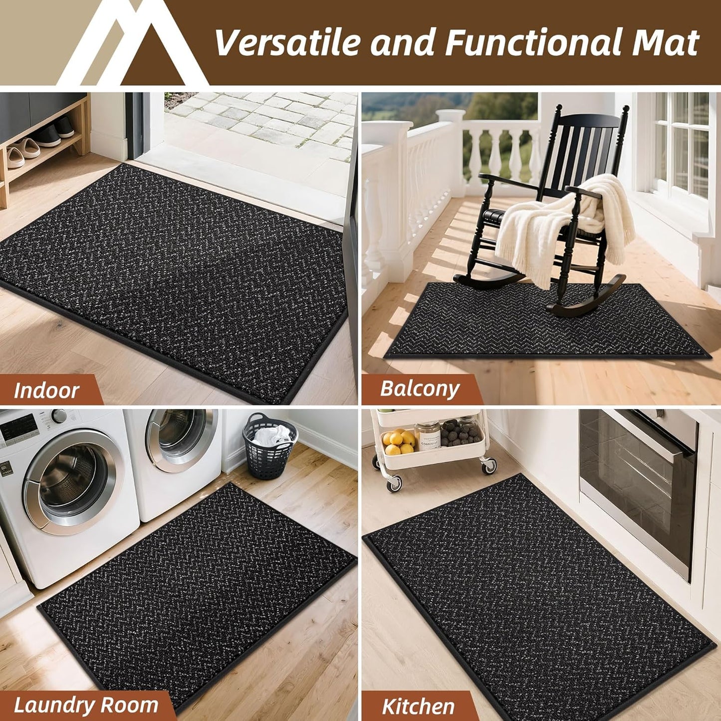 COSY HOMEER-Door-Mat 36"x60" Non Slip Absorbent Entryway Rugs Dirt Trapper Doormats Washable Entrance Mats Low Pile Welcome Floor Mat for Front Back Door and Entry Mats,Black