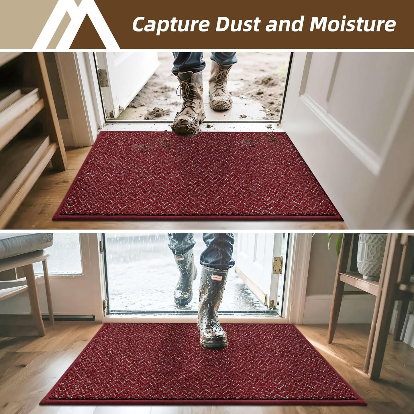 COSY HOMEER-Door-Mat 20" x 32" Non Slip Absorbent Entryway Rugs Dirt Trapper Doormats Washable Entrance Mats Low Pile Welcome Floor Mat for Front Back Door and Entry Mats,Red