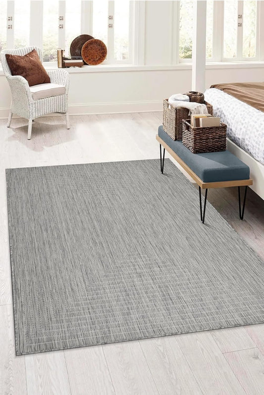 Adiva Rugs Outdoor Indoor Area Rug, Weather Resistant, Easy to Clean, Stain Resistant Floor Mat for Dining Room, Backyard, Deck, Patio (Silver Weiss, 2'6" x 7')
