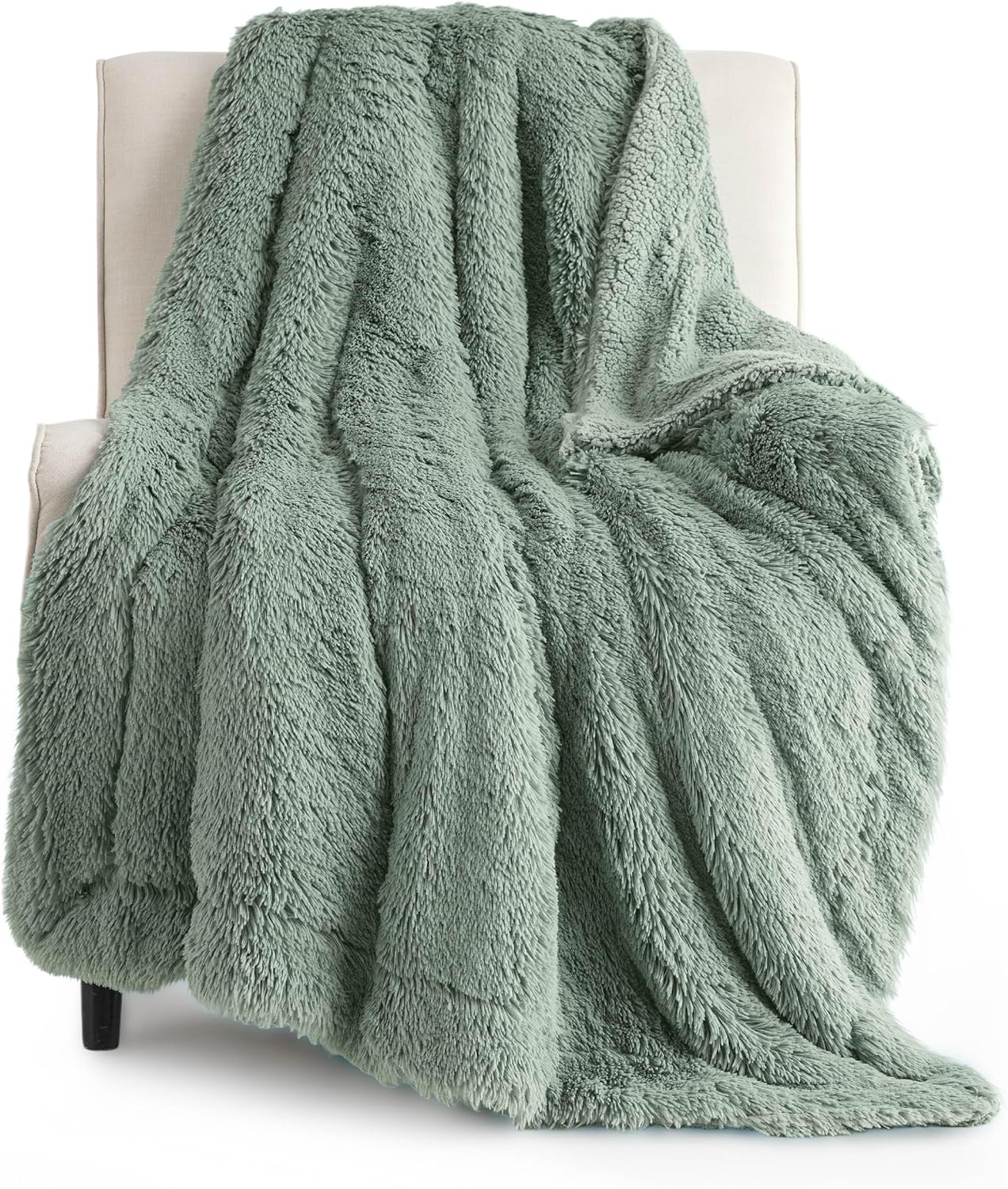 Bedsure GentleSoft Fluffy Sage Green Throw Blanket, Sage Green Decor for Room, Soft Cozy Fuzzy Plush Minky Thick Warm Sherpa Fleece Faux Fur Throw Blanket for Couch, Decorative Spring Gifts, 50x60