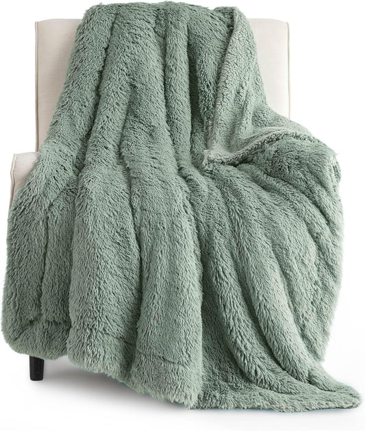 Bedsure GentleSoft Fluffy Sage Green Throw Blanket, Sage Green Decor for Room, Soft Cozy Fuzzy Plush Minky Thick Warm Sherpa Fleece Faux Fur Throw Blanket for Couch, Decorative Spring Gifts, 50x60