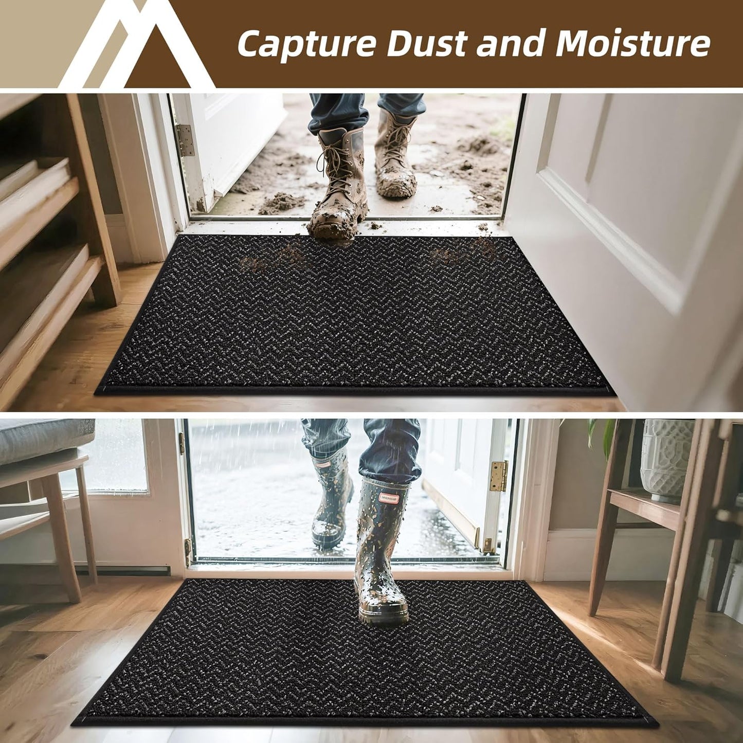 COSY HOMEER-Door-Mat 36"x60" Non Slip Absorbent Entryway Rugs Dirt Trapper Doormats Washable Entrance Mats Low Pile Welcome Floor Mat for Front Back Door and Entry Mats,Black