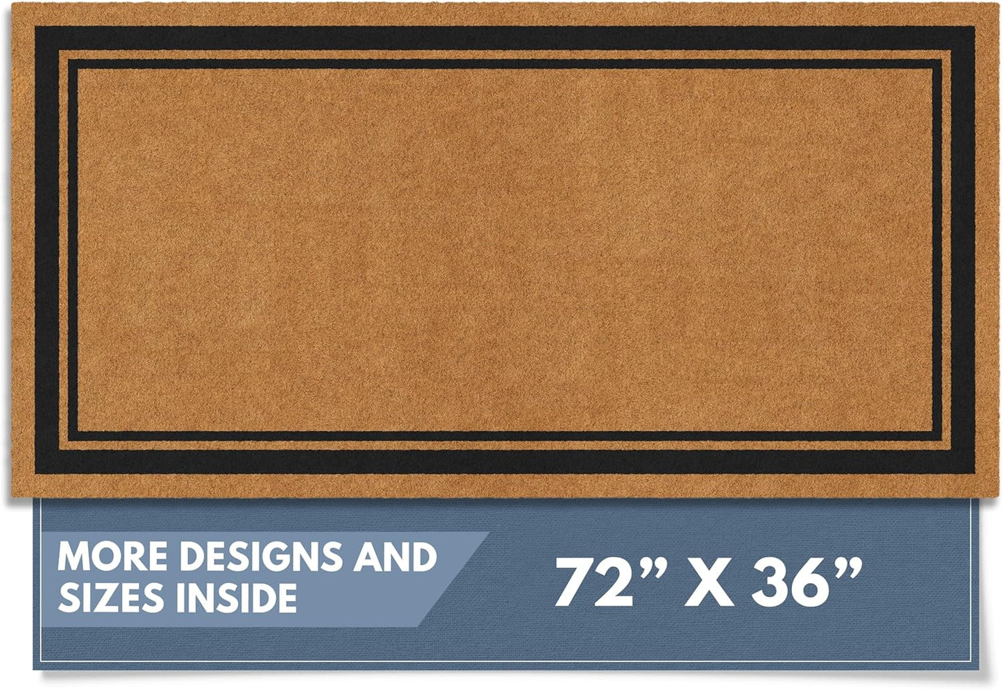 Barnyard Designs Natural Coco Coir Heavy Duty Backing Doormat - Large Cute Non-Slip Front Door Welcome Mat for Outside Entrance or Porch Entry, Brown (36x72, Border)