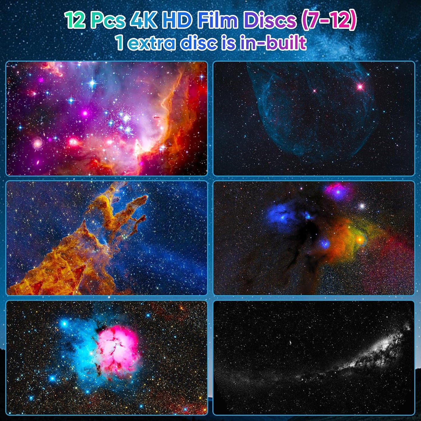 Astronaut Galaxy Projector for Bedroom with Rocket Night Light 13 Film Discs, HD Image Star Projector Galaxy Light Adjustable Knob, Planetarium Projector for Kids, 1/2h Timer Simple 4-Button Control