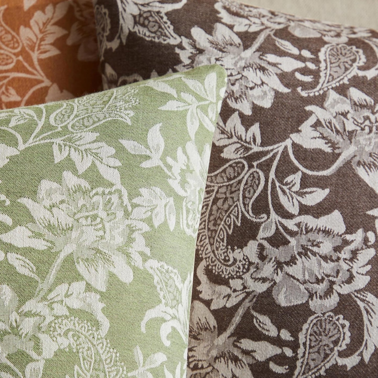 Floral Jacquard Throw Pillow Covers Set of 2, Background/Chocolate 20x20 Inch, Farmhouse Decorative Cotton Dark Brown Cushion Covers for Sofa Bed Living Room Home Decor