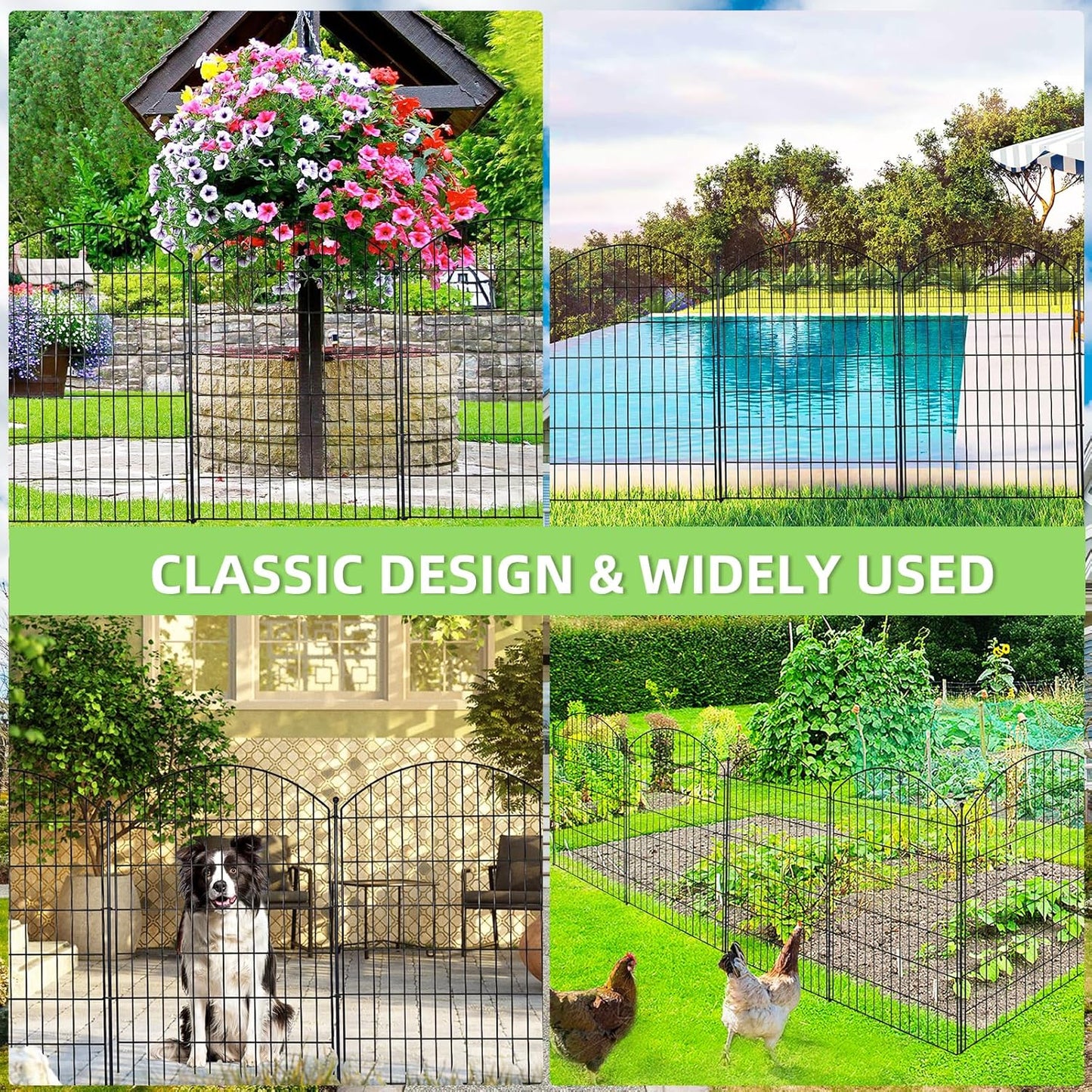 Decorative Garden Fence 40in (H) x24ft (L), 10 Pack No Dig Fence Animal Barrier for Dog with Lock, Arched Flower Bed Edging, Wire Border Panel Fencing for Yard Patio Outdoor Decor