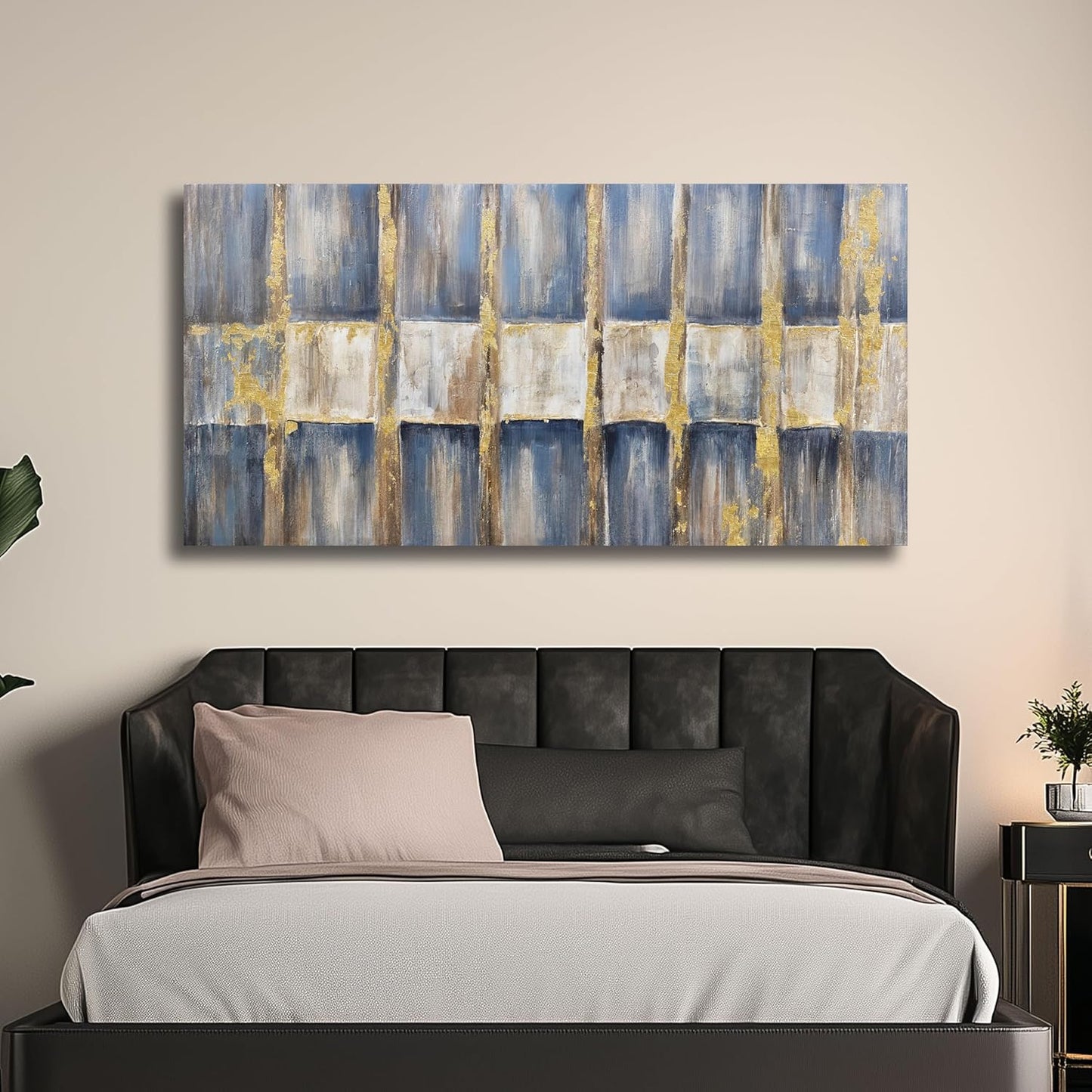 Belmrxne Abstract Wall Art Blue and Gold Wall Decor Dark Room Decor Aesthetic Canvas Painting Artwork for Living Room Bedroom Dining Room Office Home Decor 24x48inch