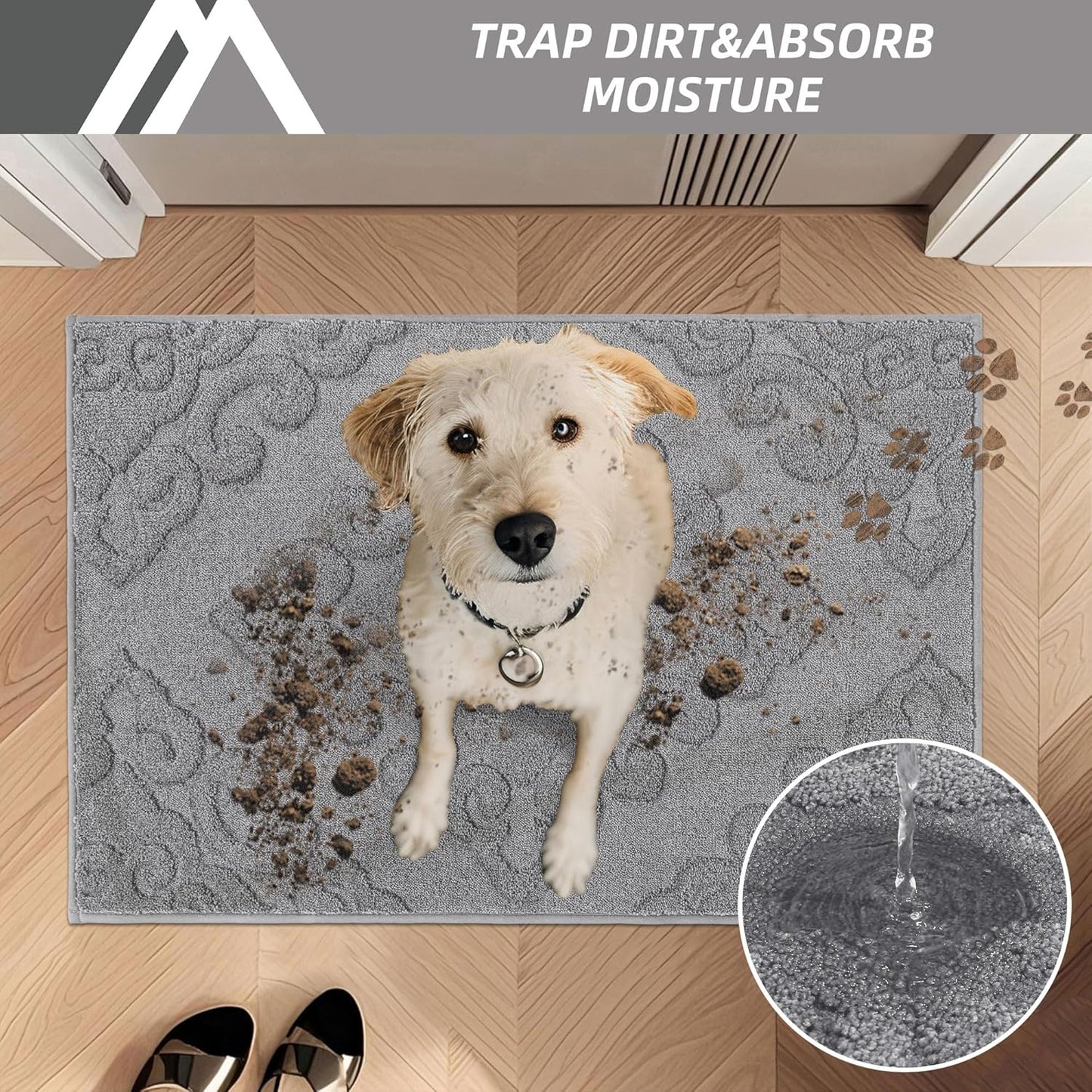COSY HOMEER-Door-Mat-Non-Slip-Entryway-Rug 32”x48” Absorbent Welcome Mats Washable Dirt Trapper Door Mat Entrance Floor Mats for Front Back Doormats and Wet Shoes,Grey