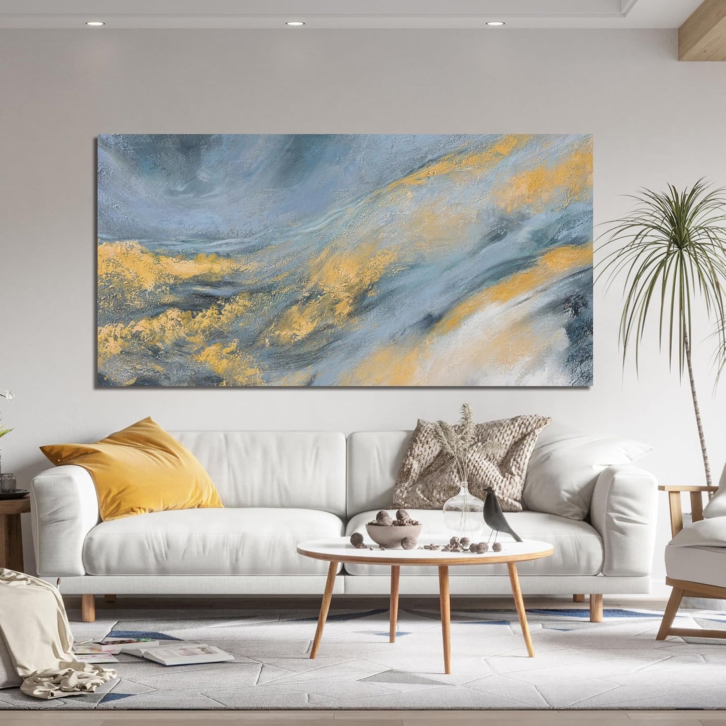 Abstract Wall Art Decor Large Modern Blue Wall Art Prints Canvas Wall Art for Living Room Abstract Canvas Art Wall Decor Gold Wall Art Decorations Artwork for Walls Kitchen Bedroom Decor 24" X 48"