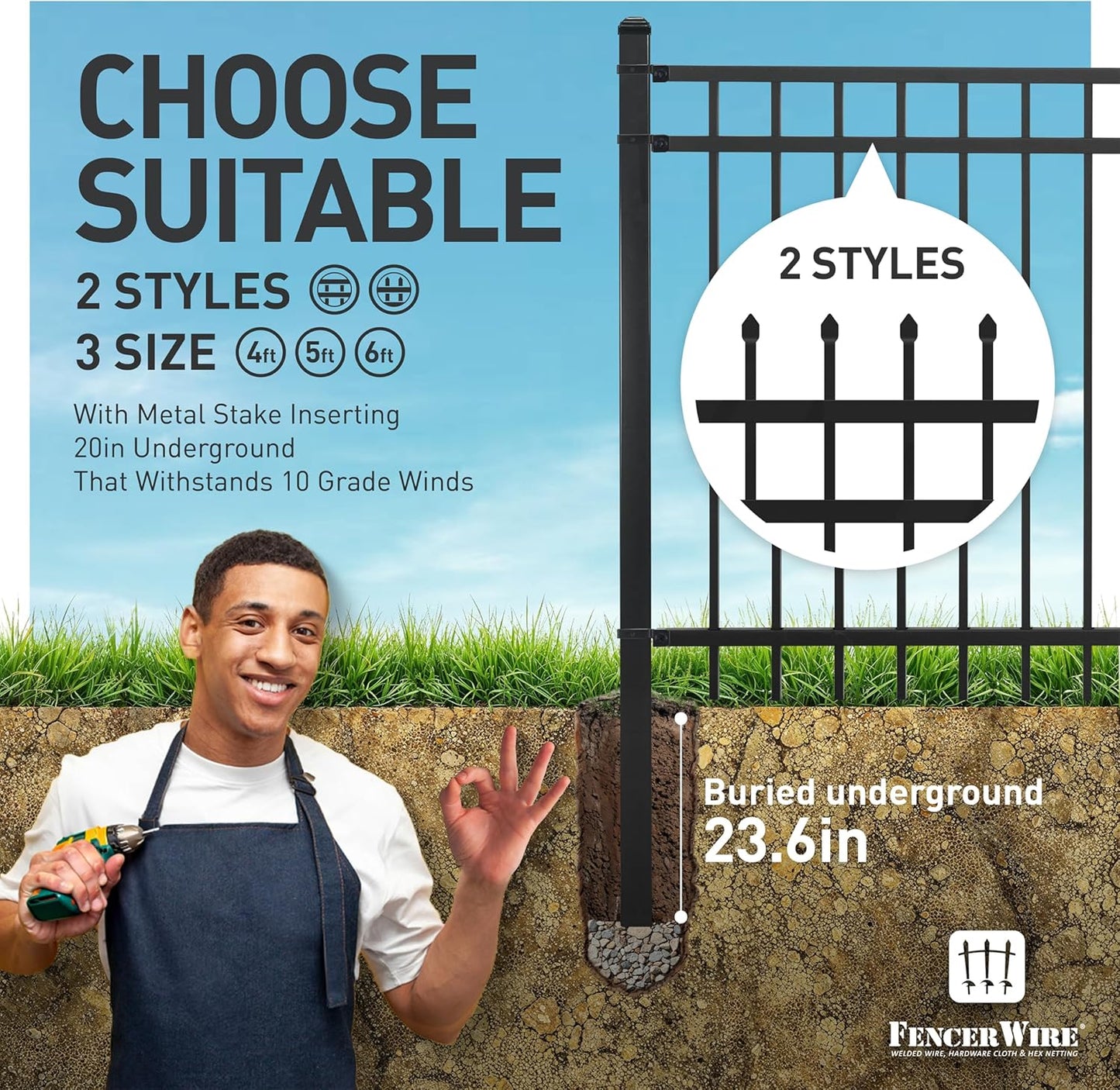 Fencer Wire Heavy Duty Flat Top Fence Barrier Panel, 6FT Height X 8FT Width Anti-Rust Metal Fencing Panel, 2” Diameter Steel Outdoor Decorative Garden Fence Panel for Yard, Pool, Patio, Single Panel