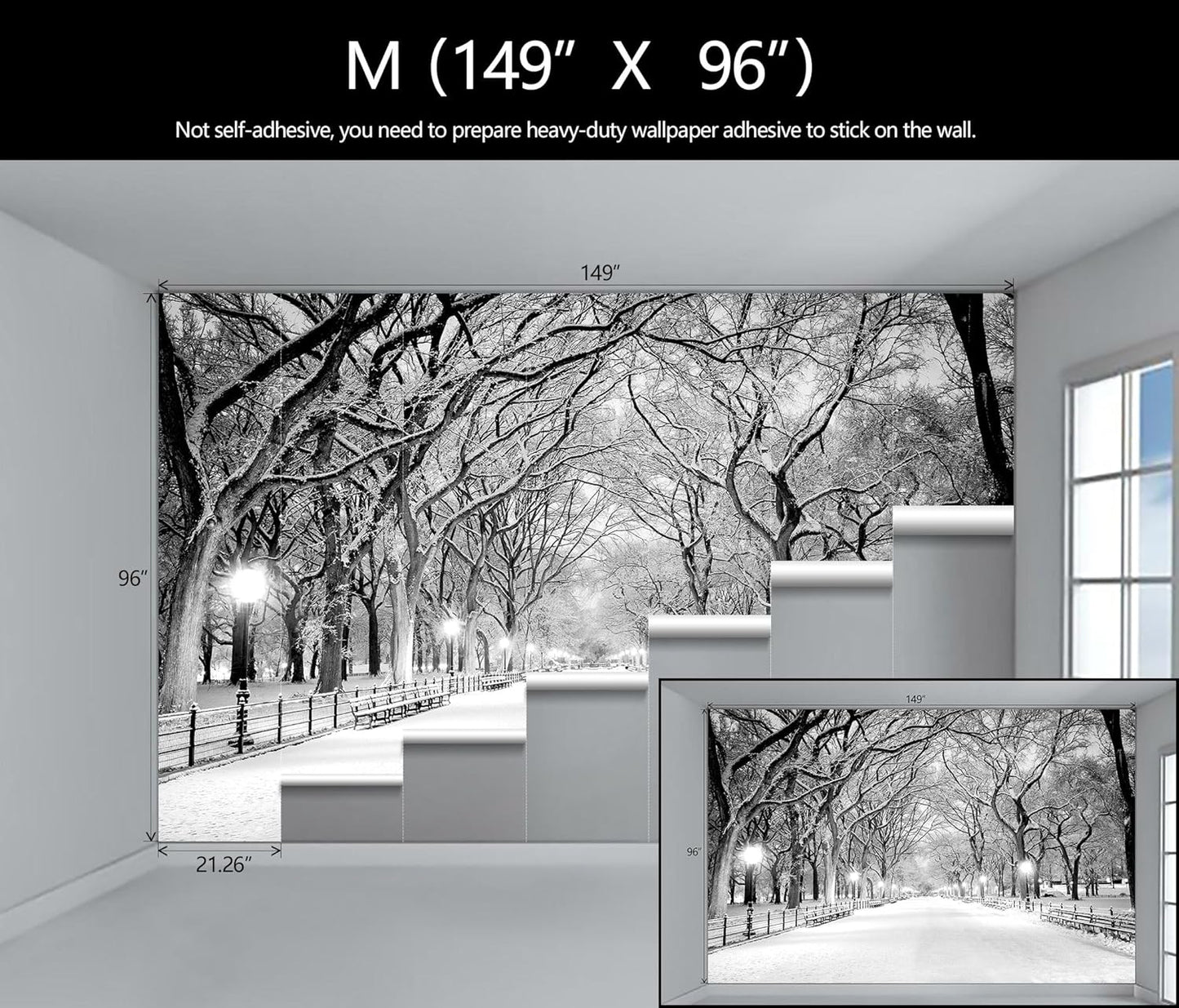 Beautiful 3D Snowy Forest Wallpaper Gray New York Park Landscape Wall Mural Living Room Bedroom (Not Peel and Stick)