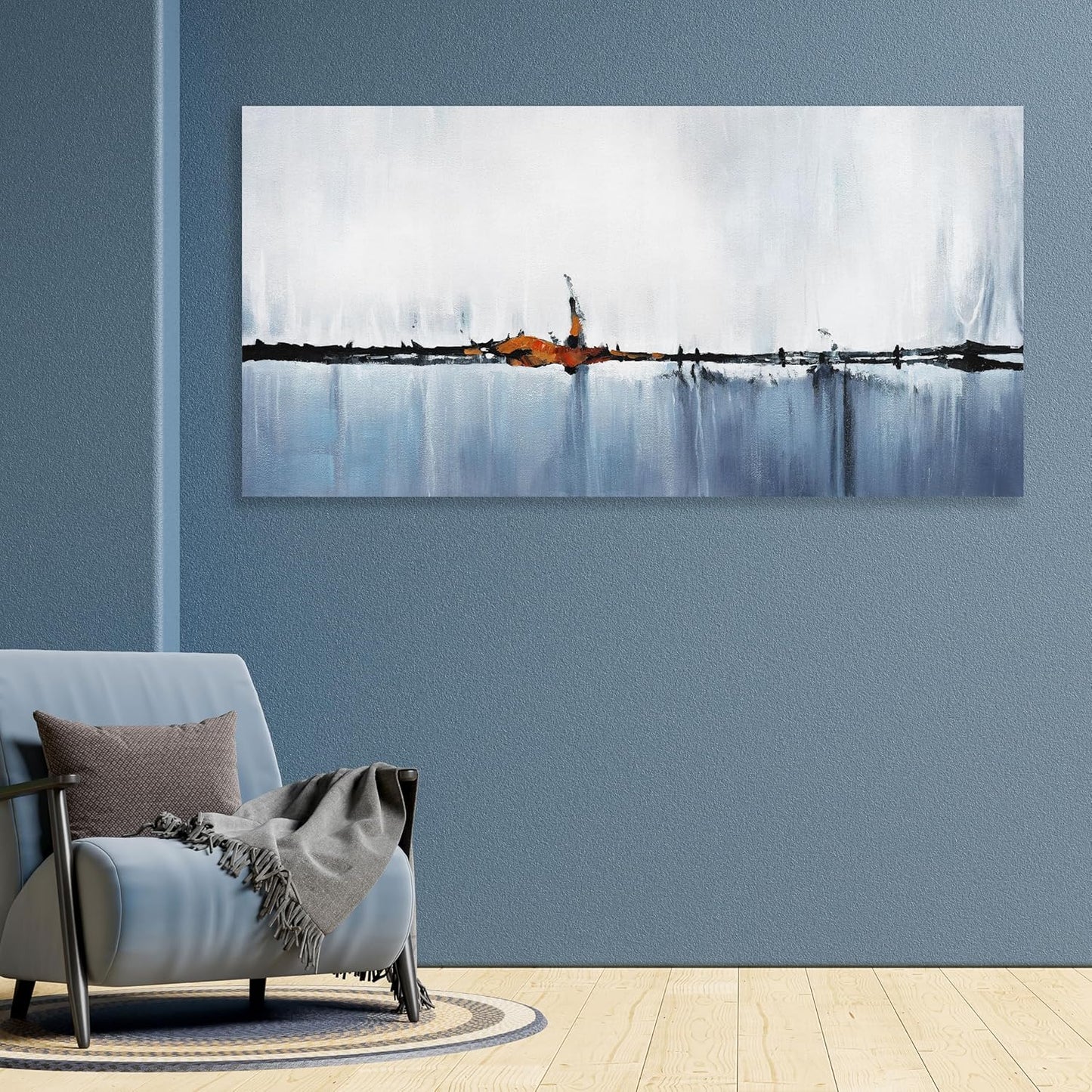 Abstract Wall Decor Modern Abstract Wall Art Blue and White Pictures Canvas Art Wall Decor Framed Artwork for Living Room Bedroom Dining Room Home Office Decor 24"x48"