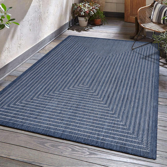 Adiva Rugs Outdoor Indoor Area Rug, Weather Resistant, Easy to Clean, Stain Resistant Floor Mat for Dining Room, Backyard, Deck, Patio (Navy Weiss, 8' x 10')
