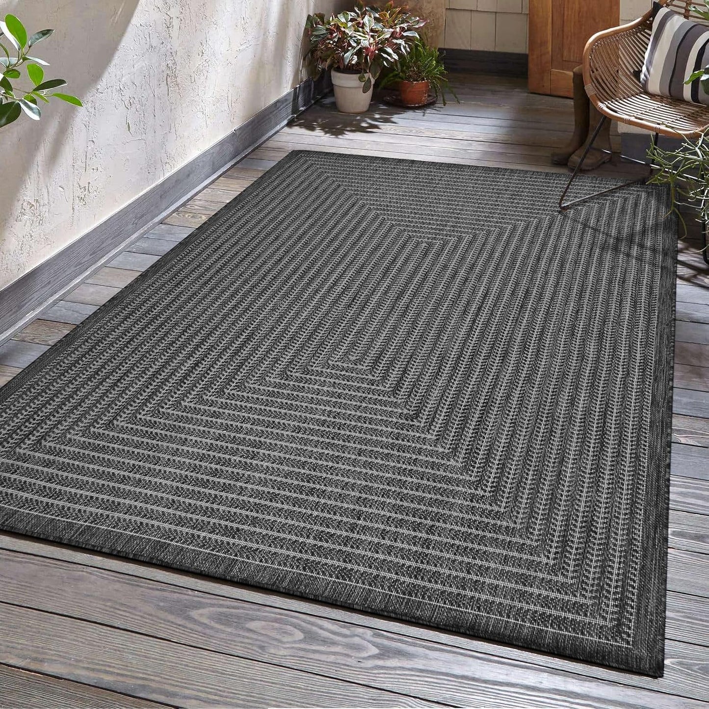 Adiva Rugs Outdoor Indoor Area Rug, Weather Resistant, Easy to Clean, Stain Resistant Floor Mat for Dining Room, Backyard, Deck, Patio (Pebble Weiss, 9' x 12')